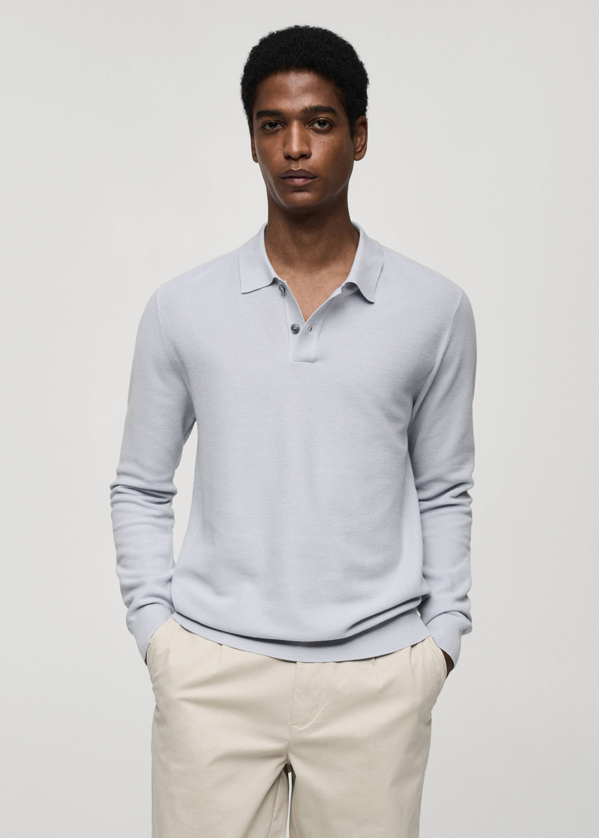 Knitted structured polo sweater - Medium plane