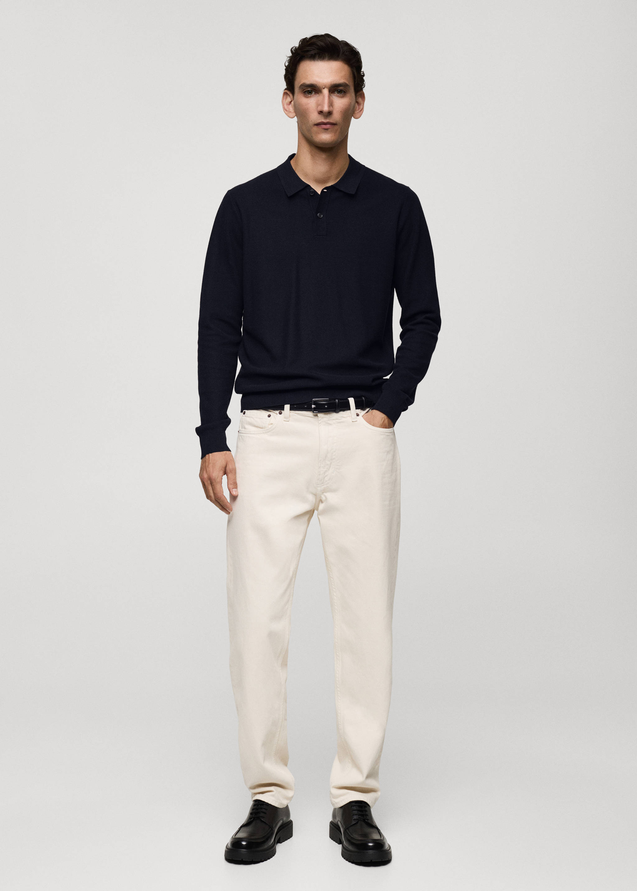 Knitted structured polo sweater - General plane