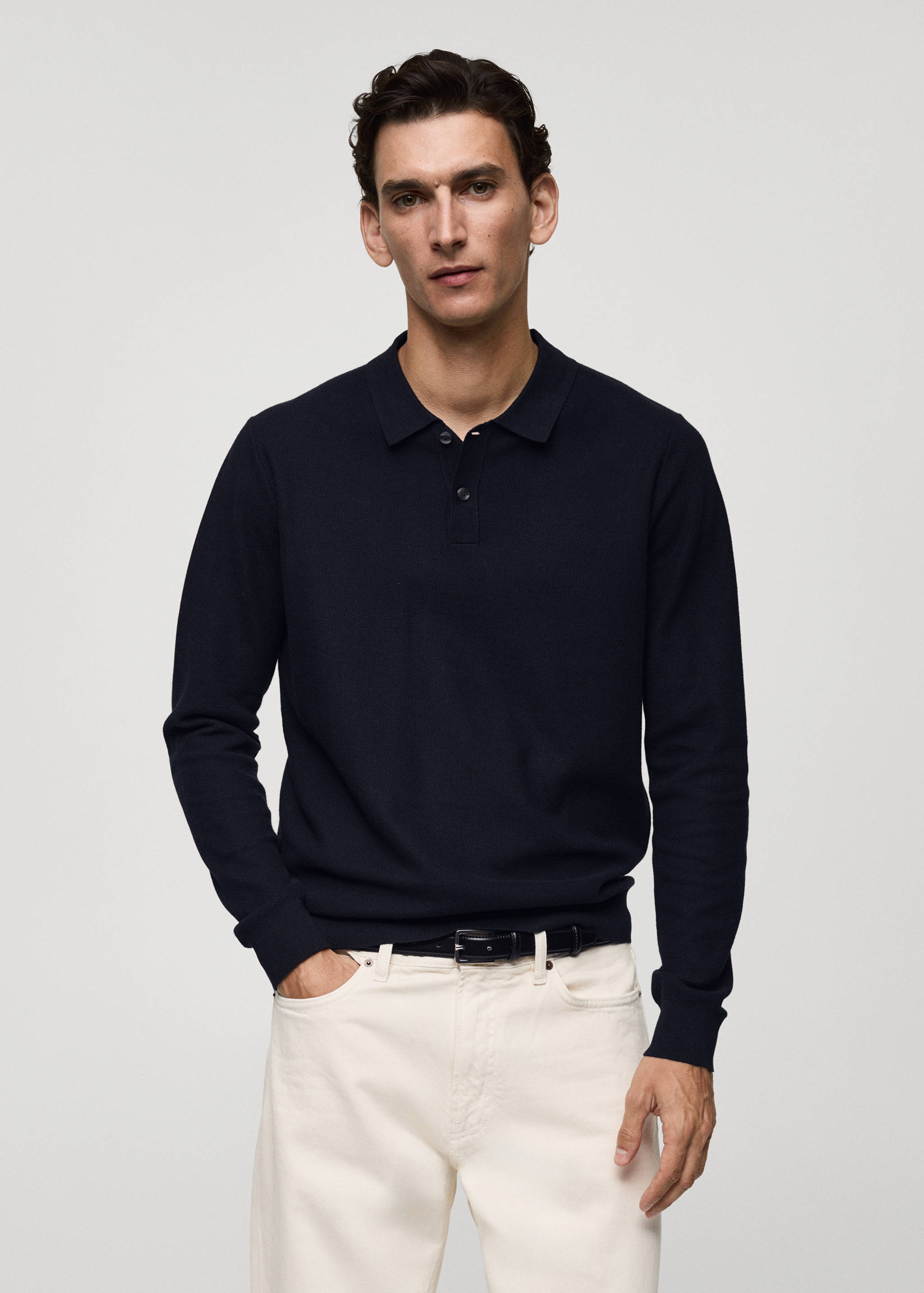 Knitted structured polo sweater - Medium plane