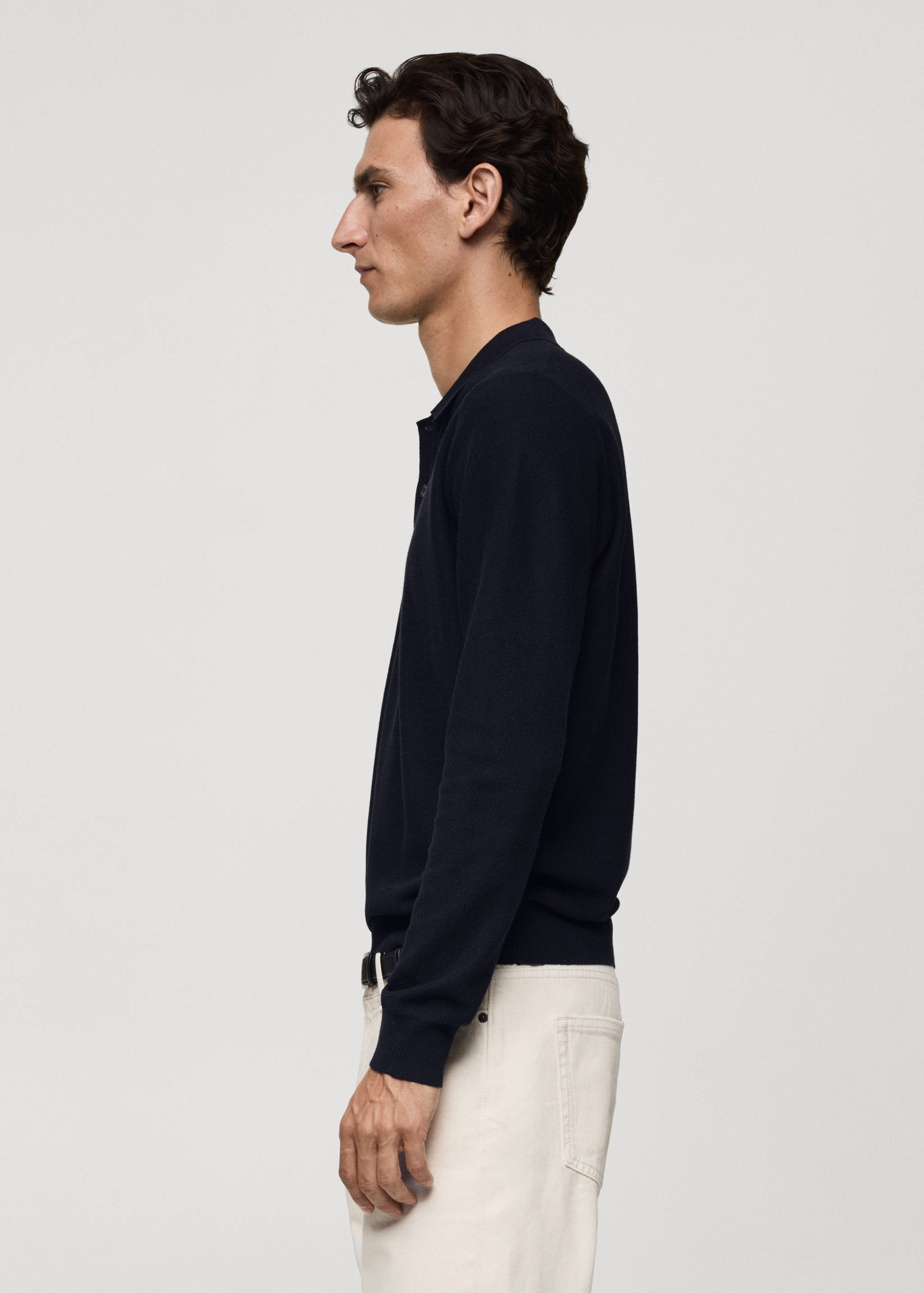 Knitted structured polo sweater - Details of the article 2