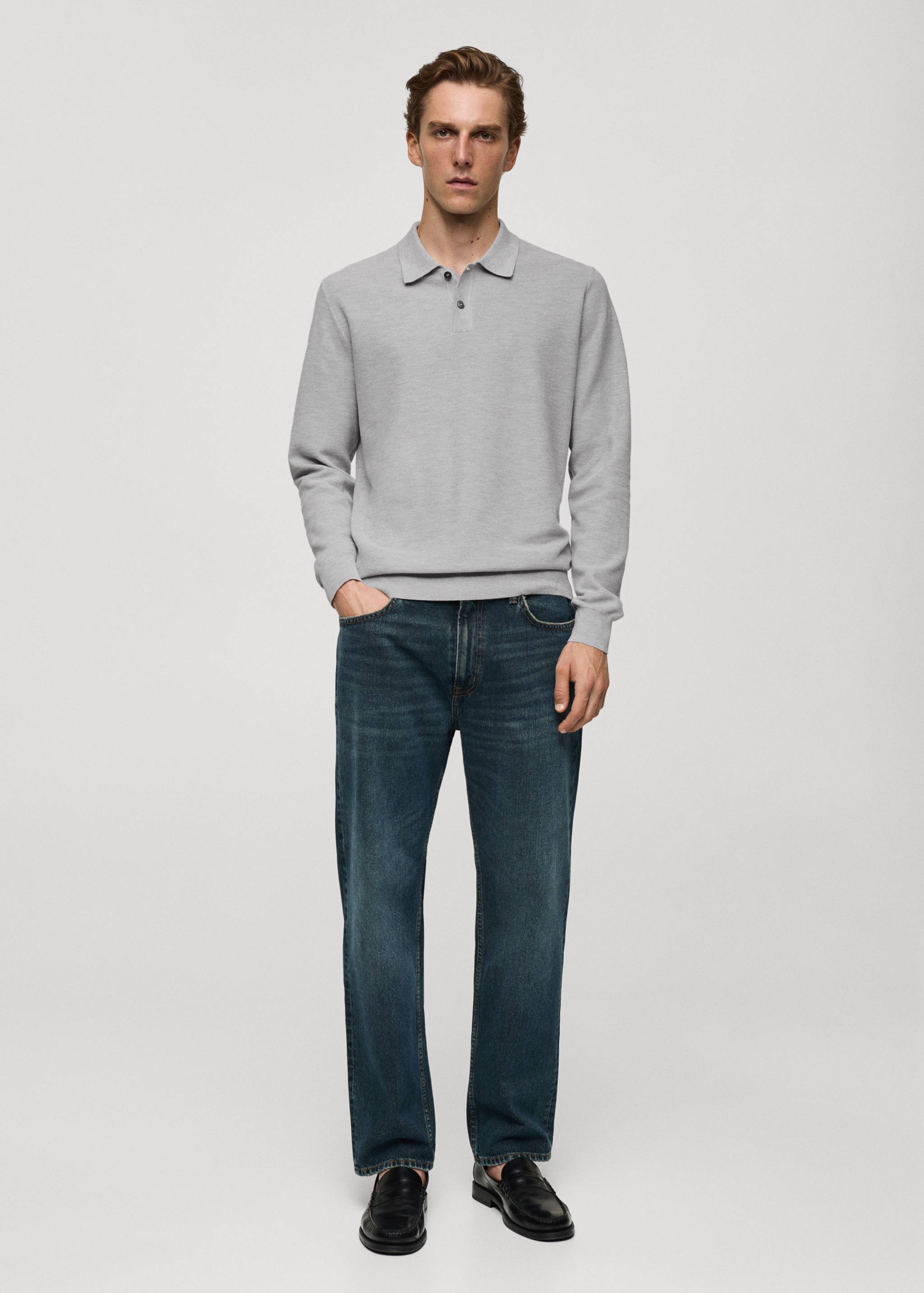 Knitted structured polo sweater - General plane