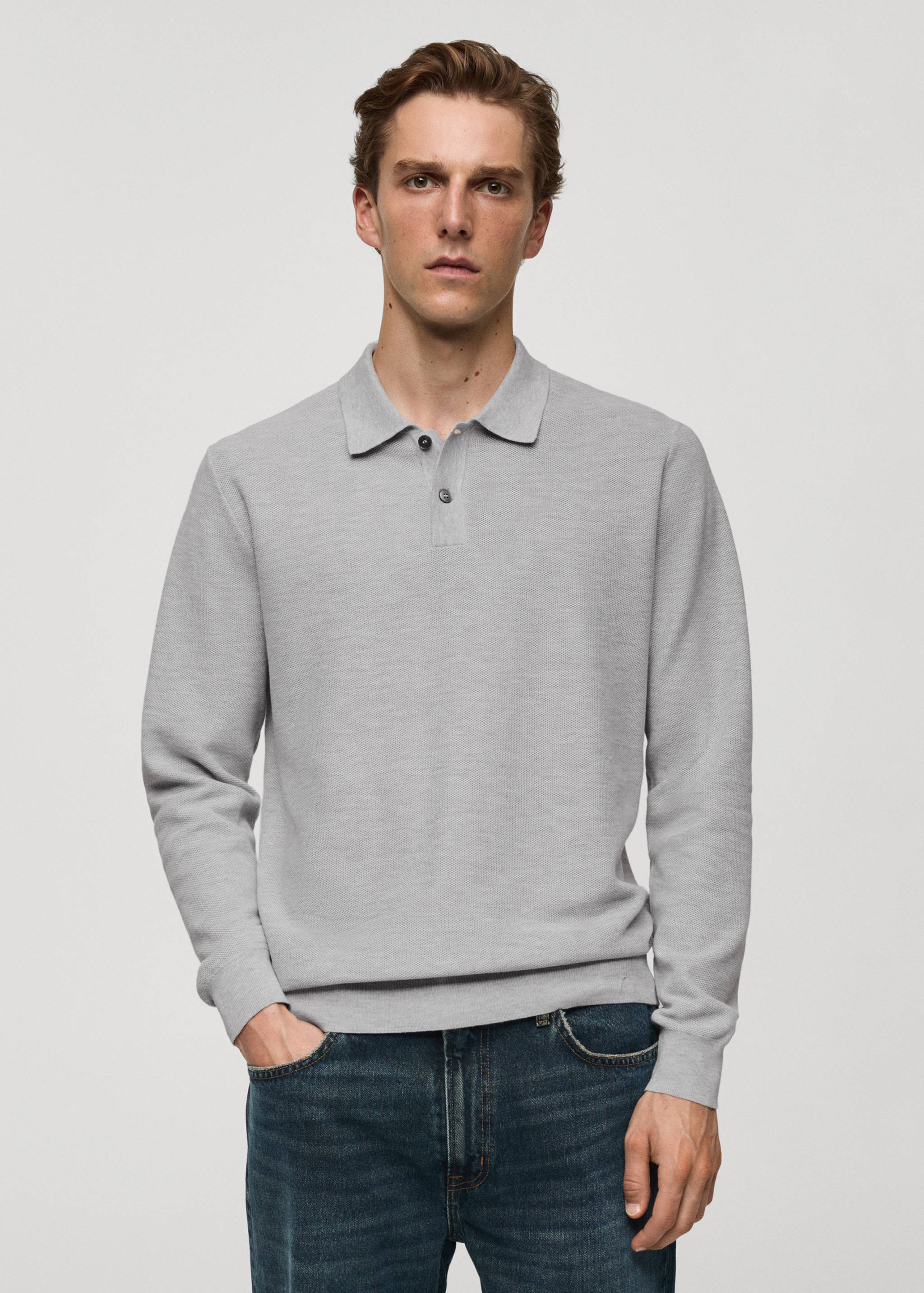 Knitted structured polo sweater - Medium plane