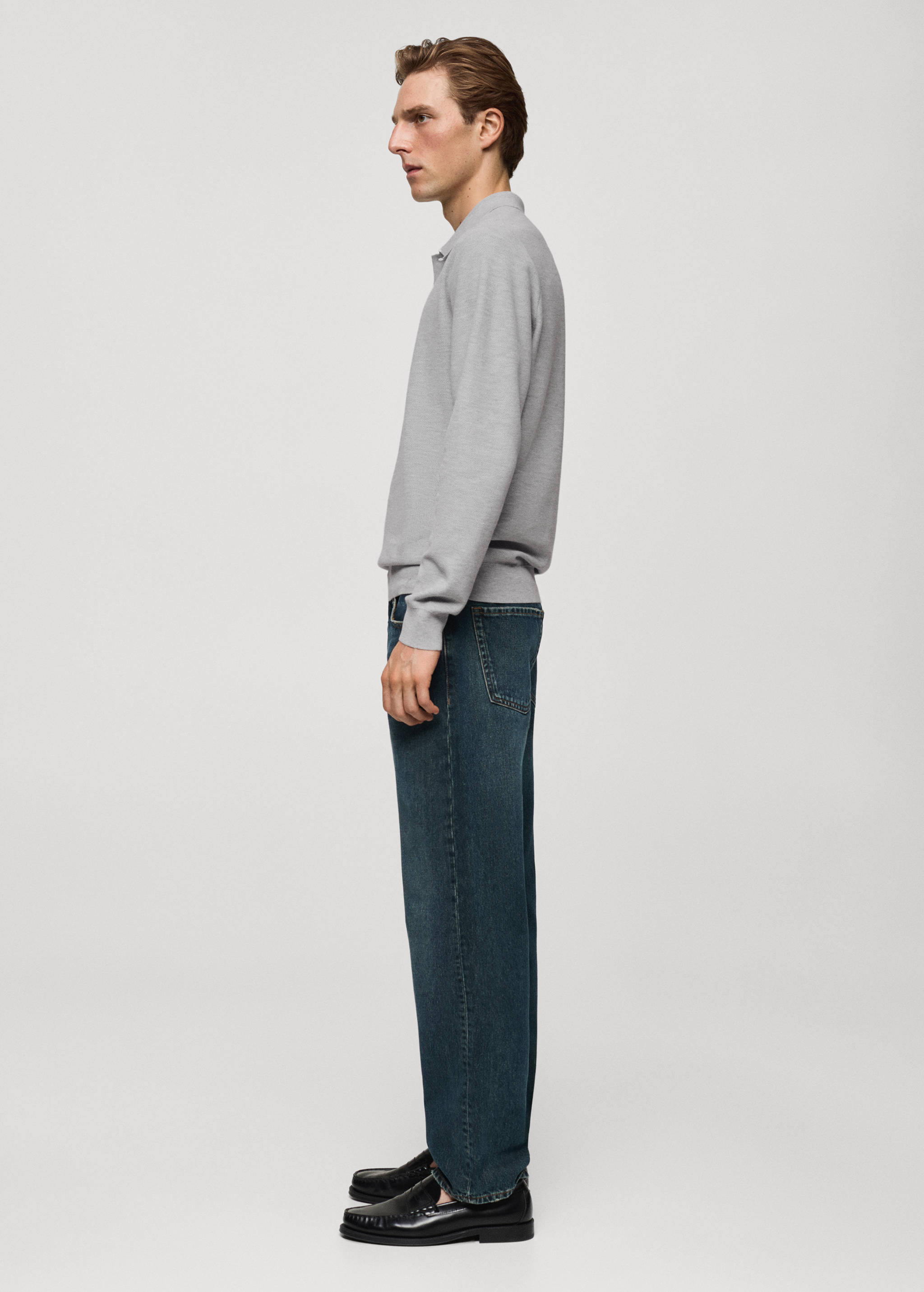 Knitted structured polo sweater - Details of the article 2