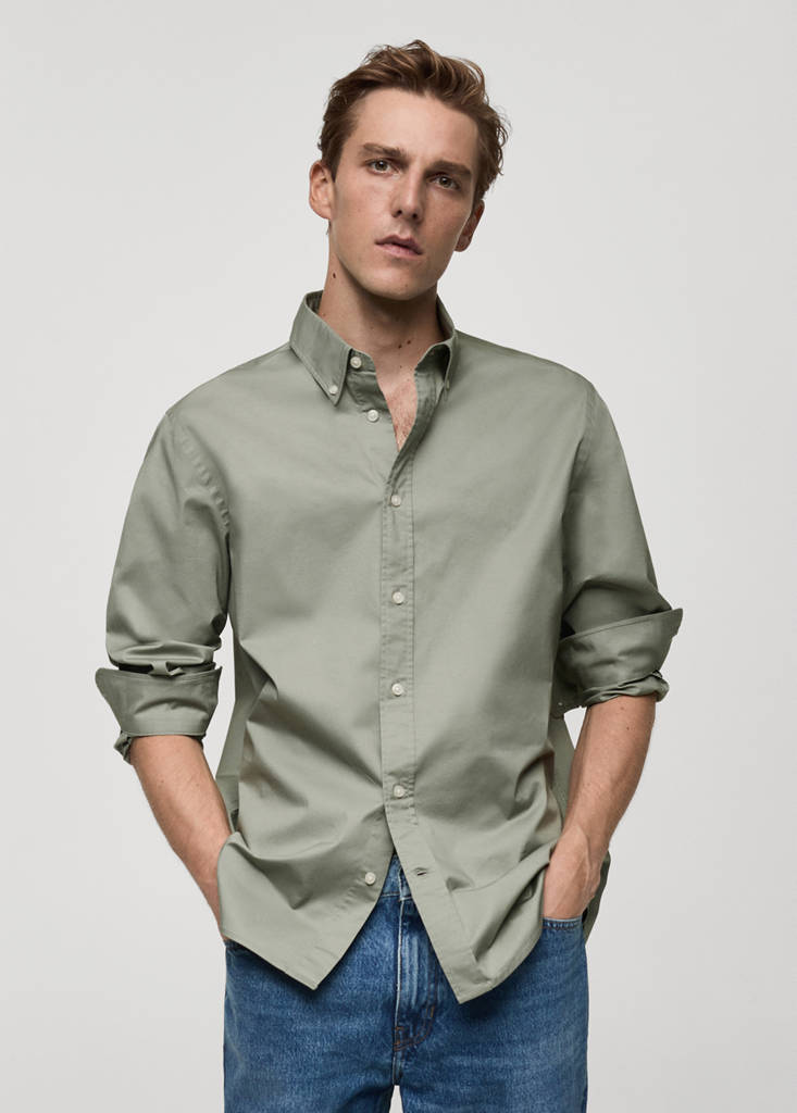 Regular fit cotton shirt — Khaki