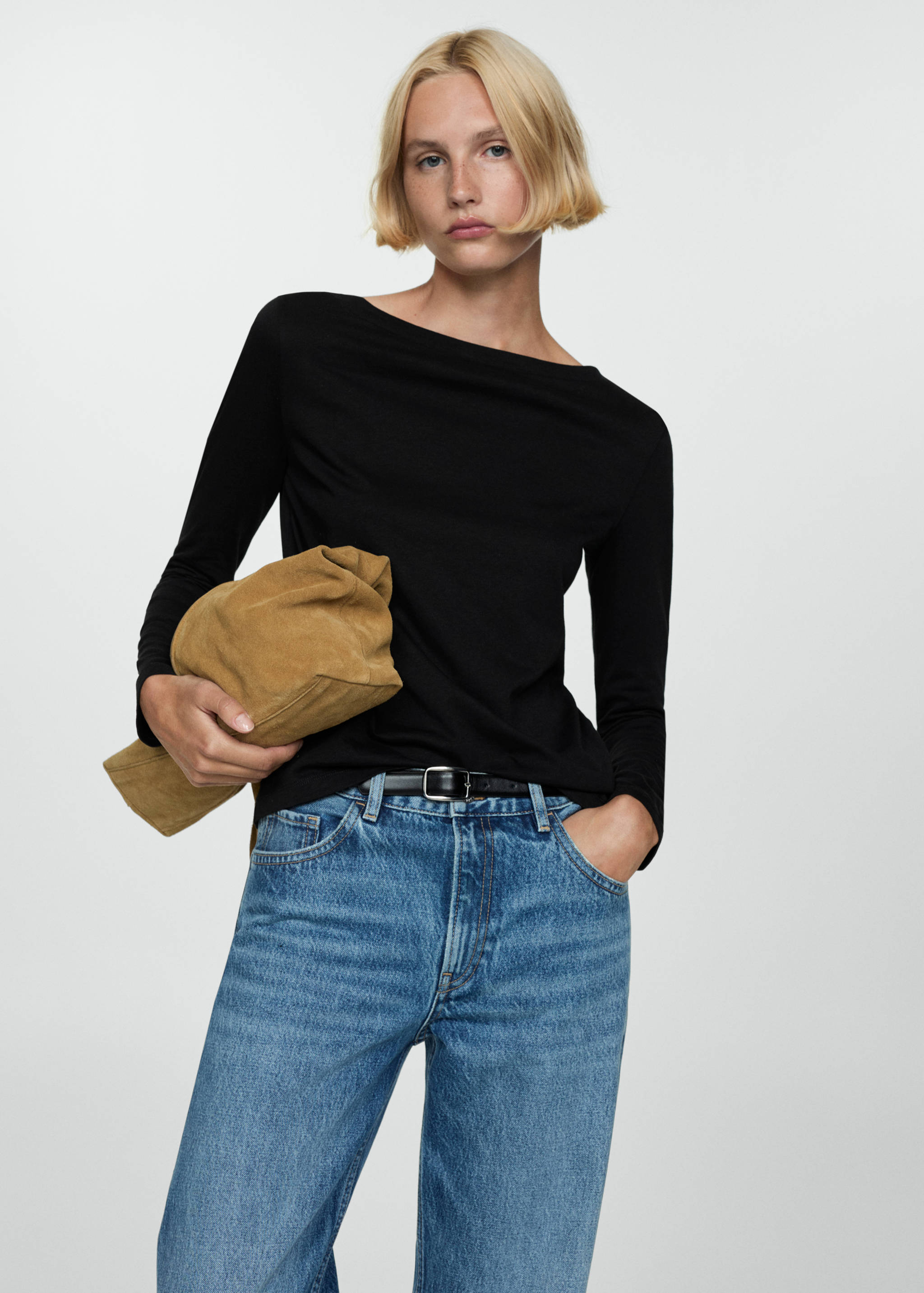 T-shirt met lange mouwen en boothals - Middenvlak