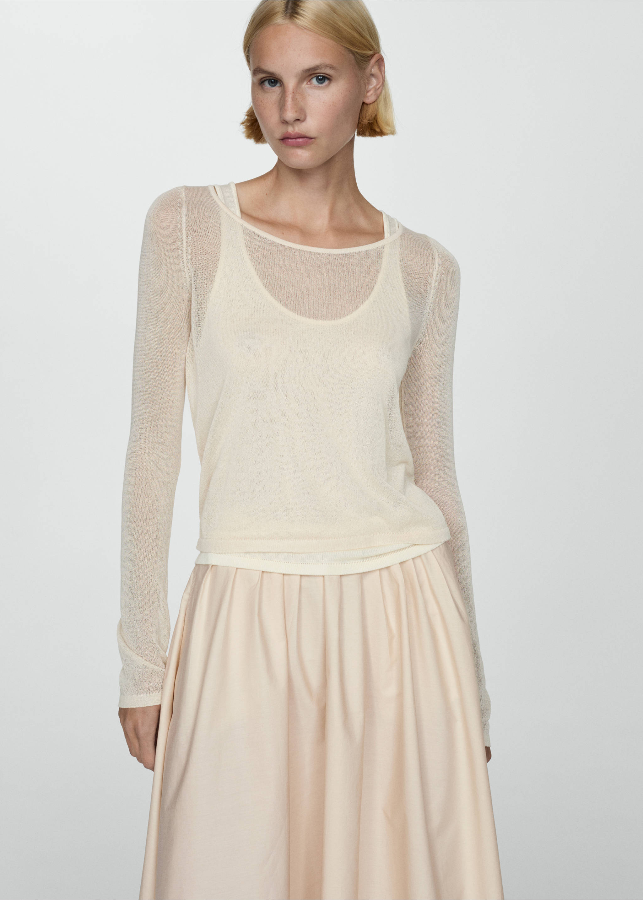 Falda midi tablas - Detalle del artículo 1, Beige. Ref: 77024791-00.