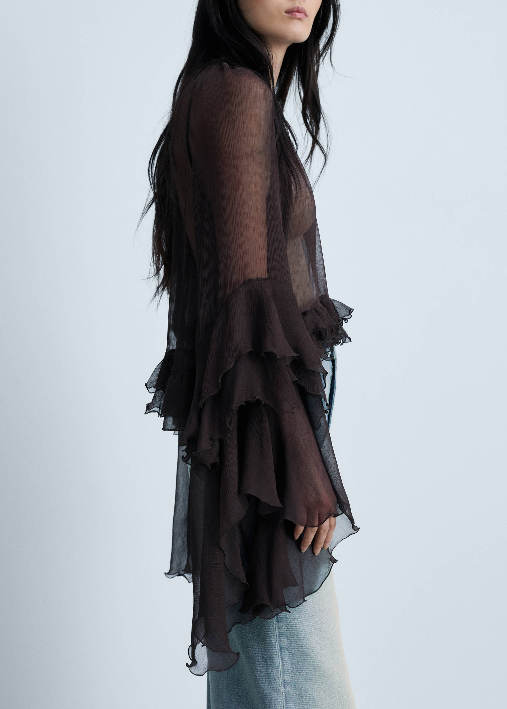 Cropped ruffled chiffon blouse - Details of the article 6