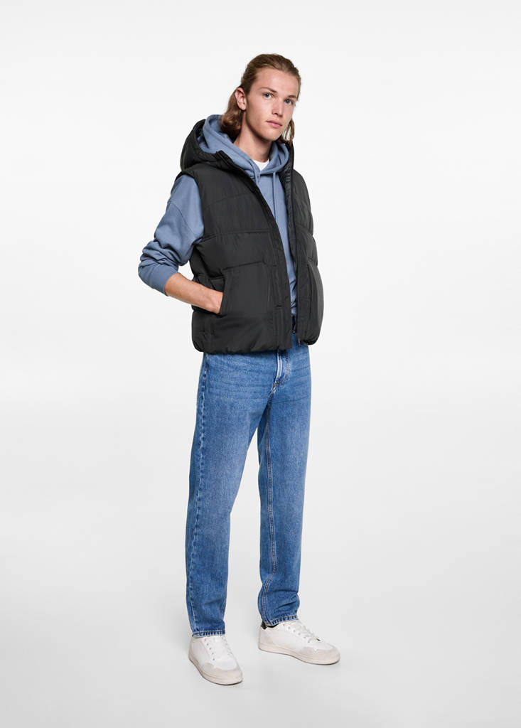Quilted gilet with hood — Charcoal