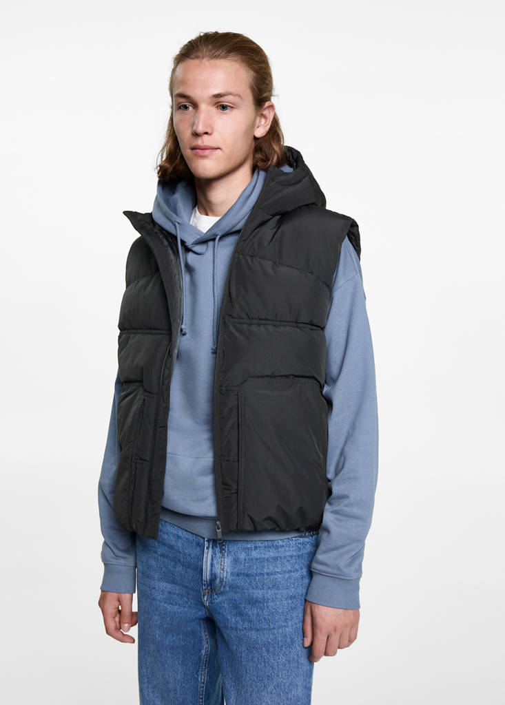 Quilted gilet with hood — Charcoal