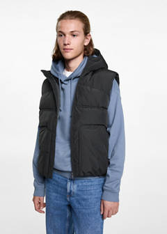 Quilted gilet with hood — Charcoal 1