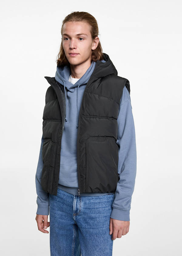 Quilted gilet with hood — Charcoal