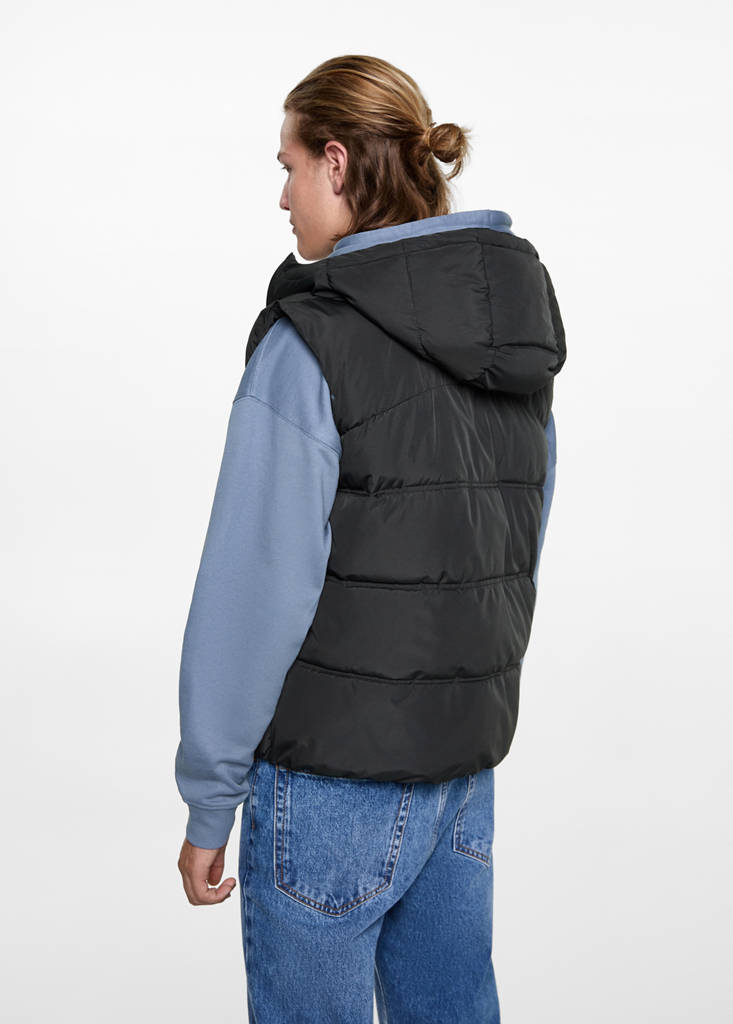 Quilted gilet with hood — Charcoal