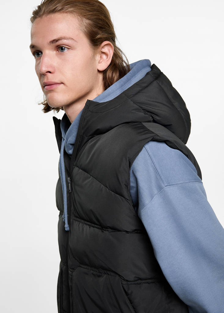 Quilted gilet with hood — Charcoal