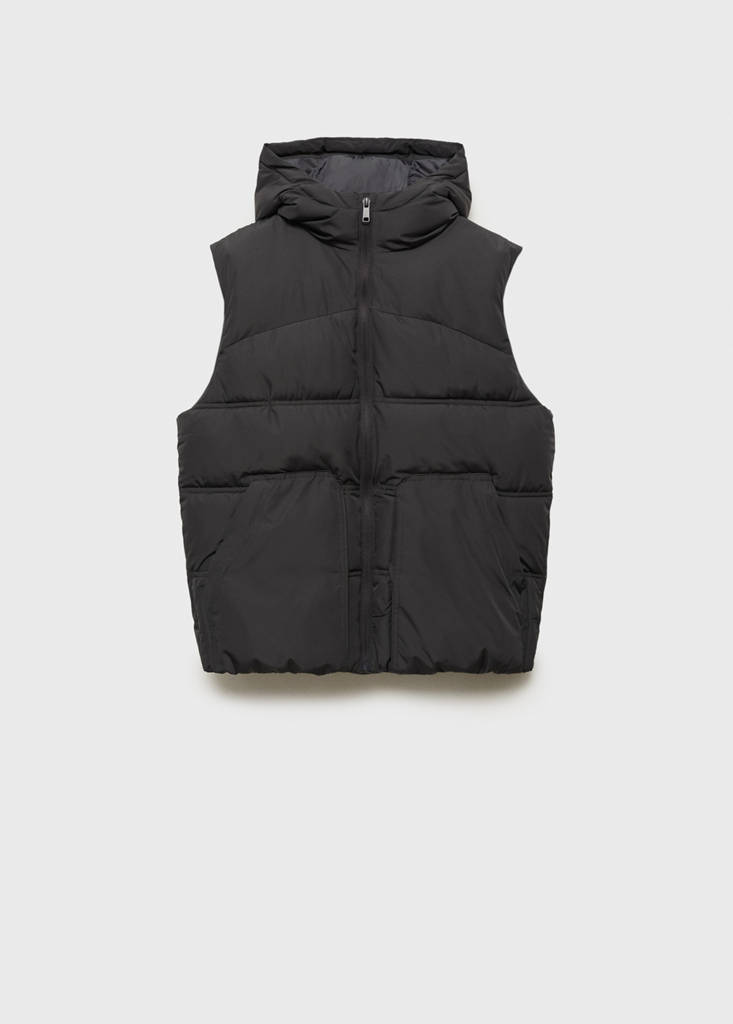Quilted gilet with hood — Charcoal