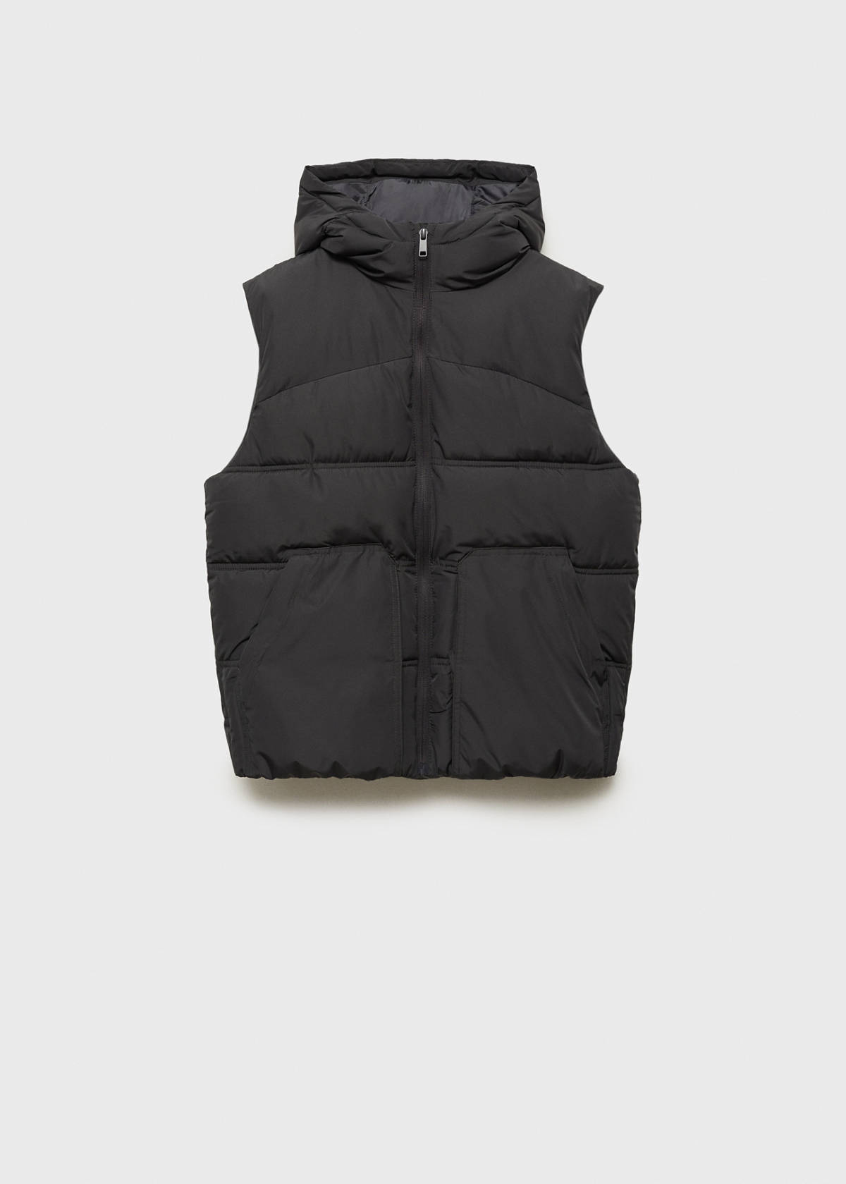 Quilted gilet with hood — Charcoal