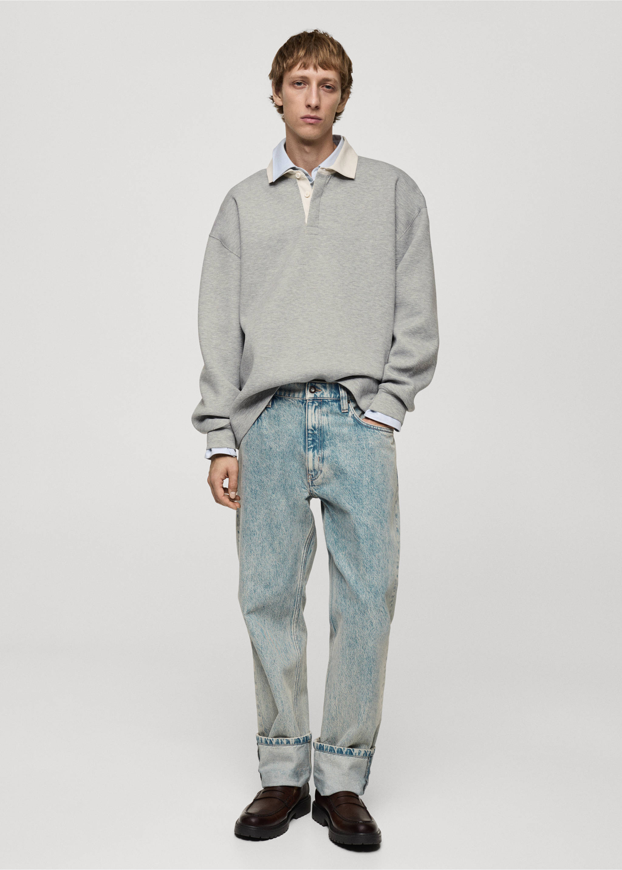 Толстовка поло relaxed fit - Общий план, Меланжевый средний серый . Ref: 77025640-00.