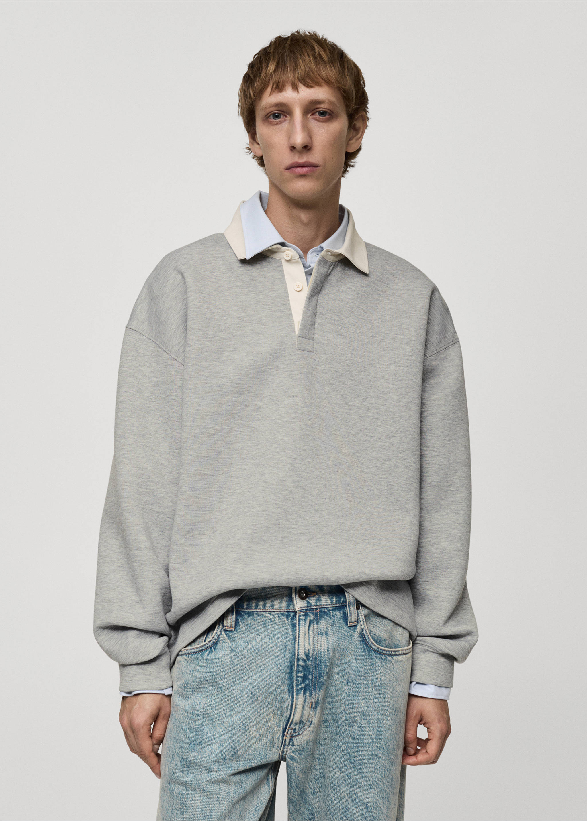 Толстовка поло relaxed fit - Средний план, Меланжевый средний серый . Ref: 77025640-00.