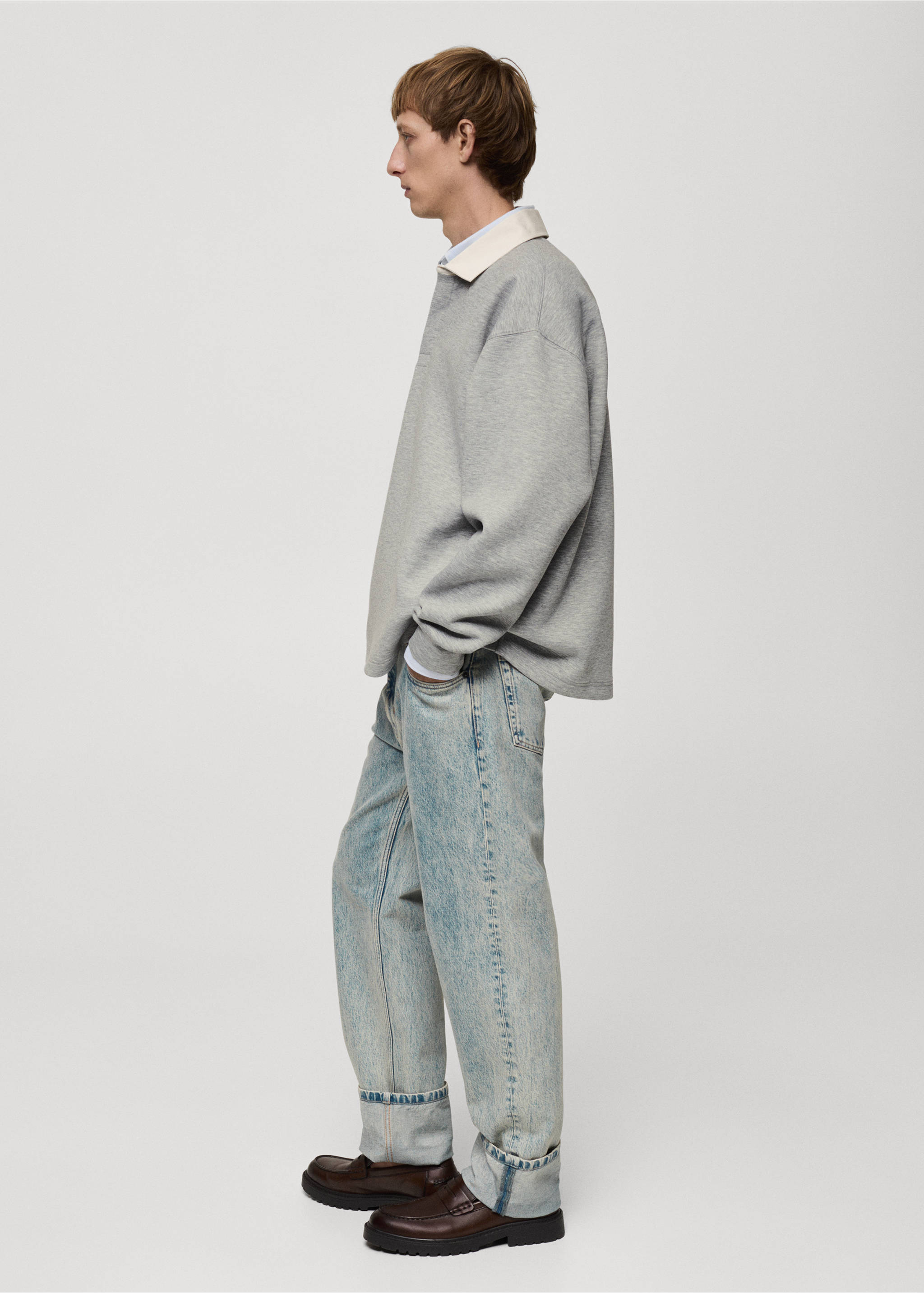 Толстовка поло relaxed fit - Деталь изделия 2, Меланжевый средний серый . Ref: 77025640-00.