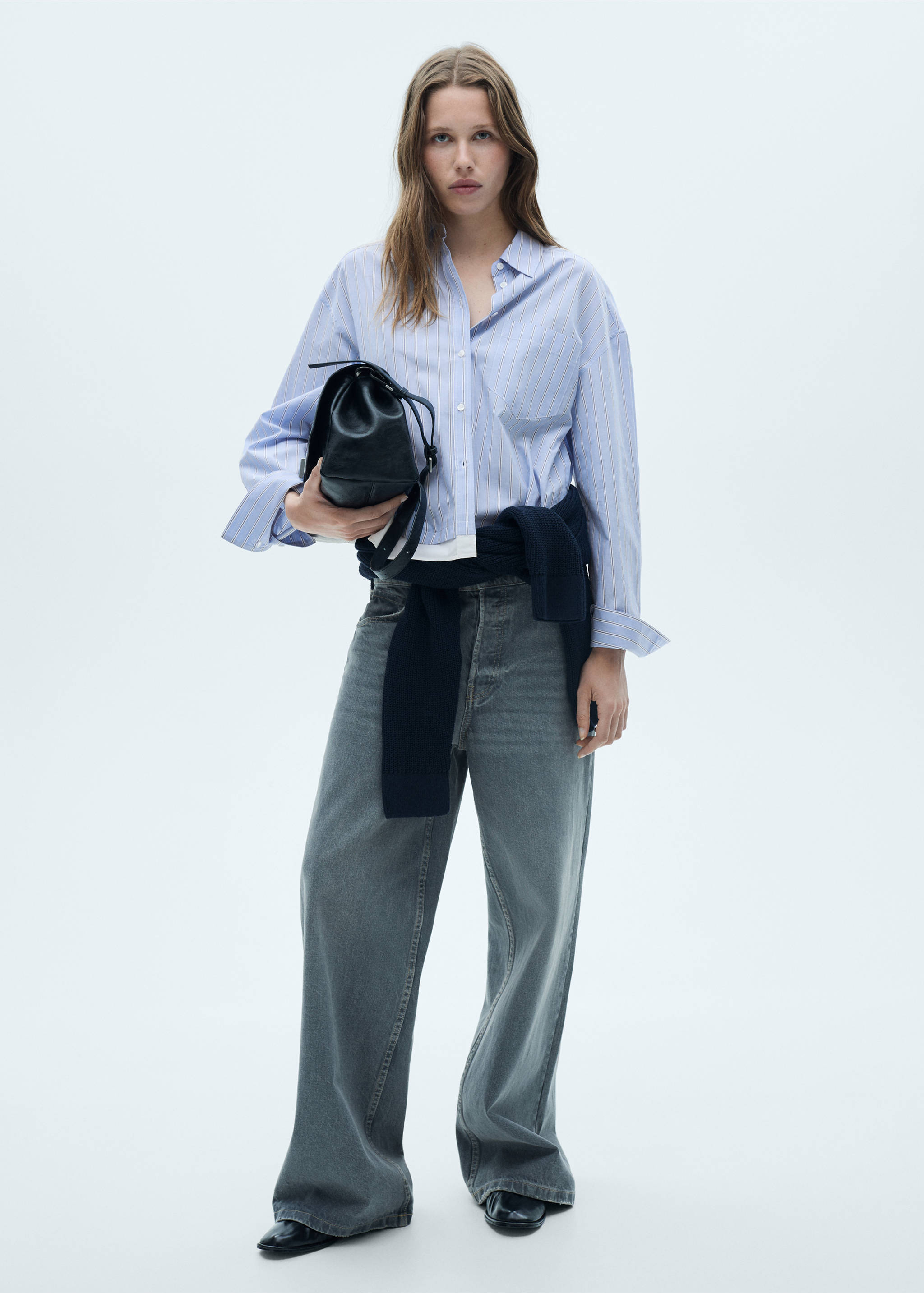 Shirt with contrasting stripes - Общий план, Небесно-голубой. Ref: 77025650-00.