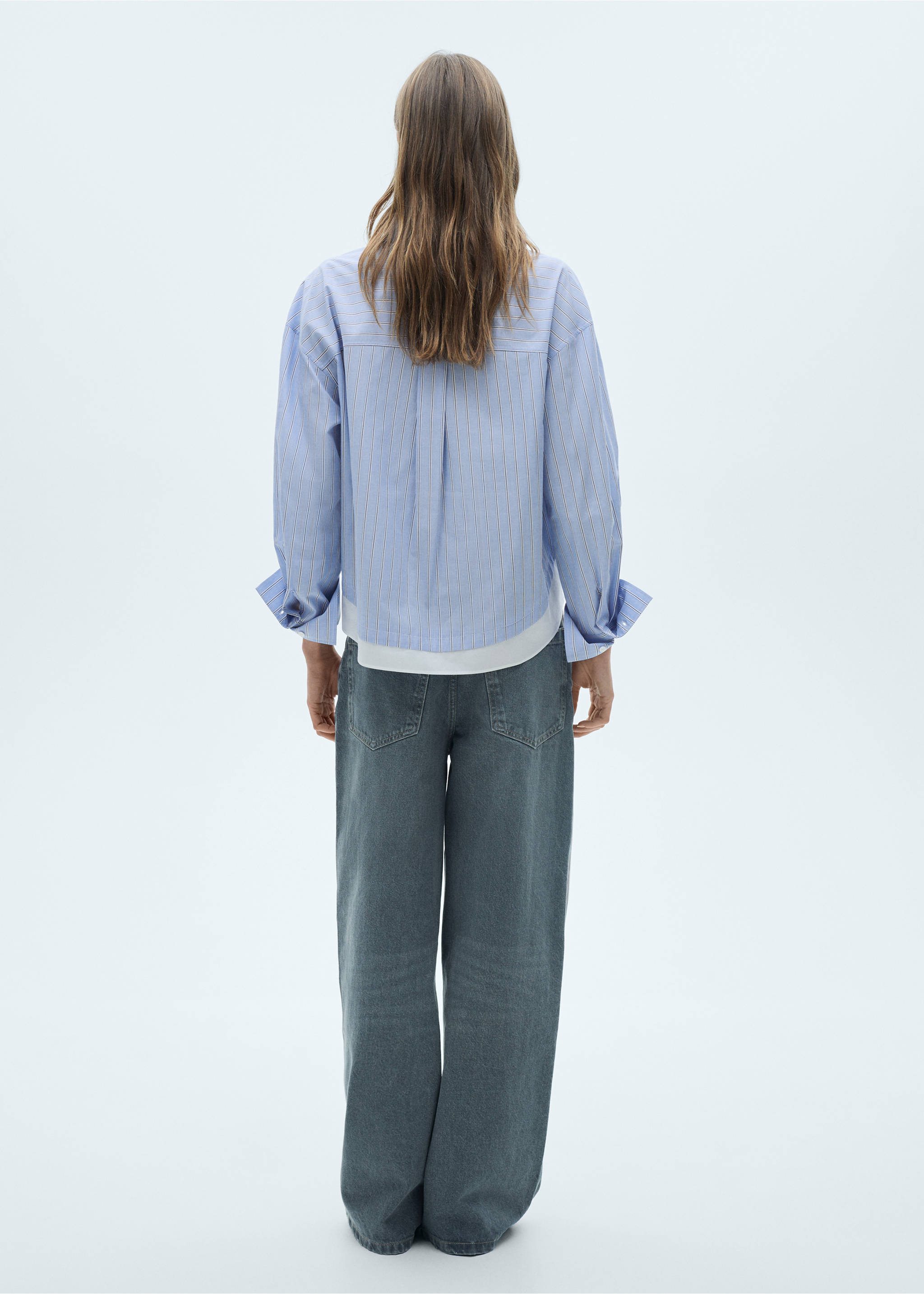 Shirt with contrasting stripes - Обратная сторона изделия, Небесно-голубой. Ref: 77025650-00.