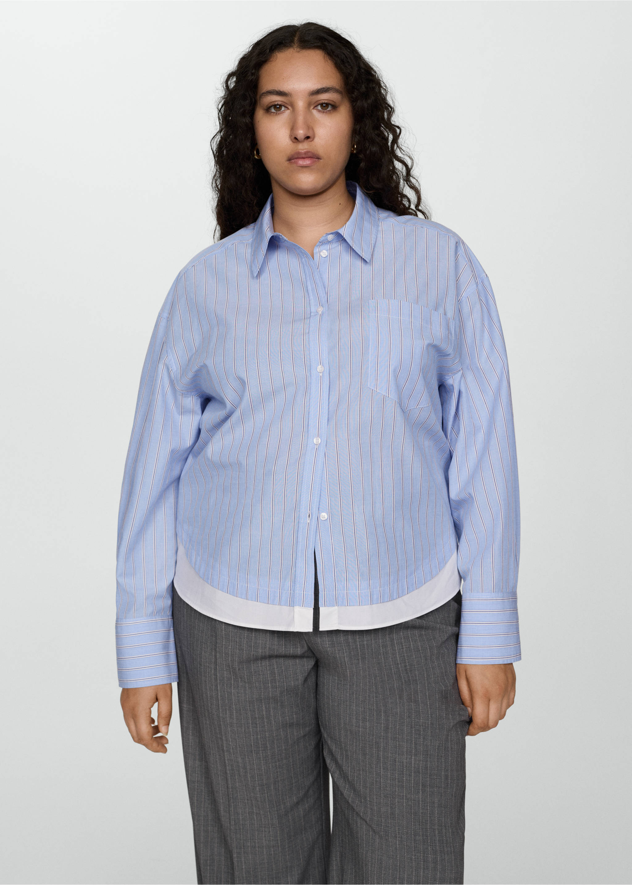Shirt with contrasting stripes - Деталь изделия 5, Небесно-голубой. Ref: 77025650-00.