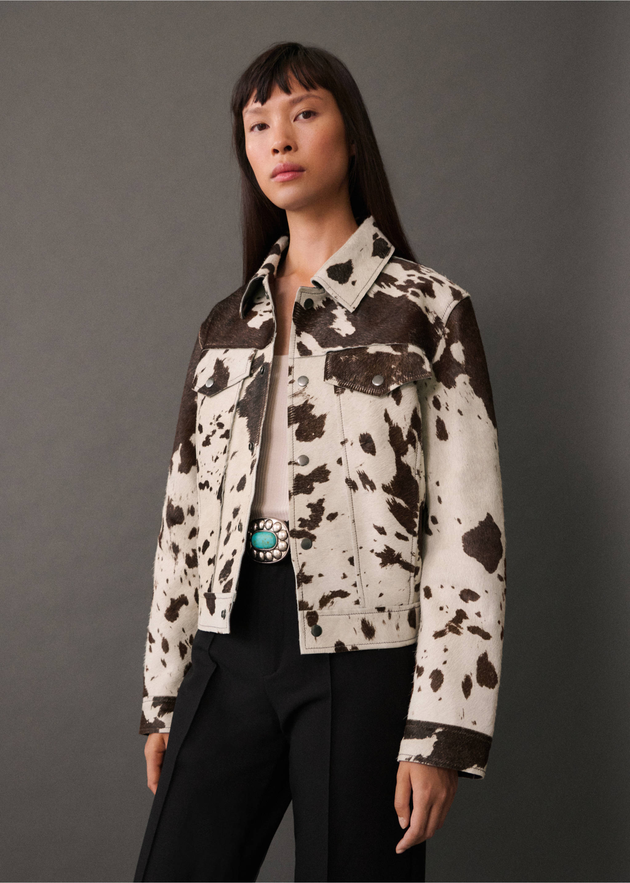 100% leather fur jacket - Medium plane, Brown. Ref: 77025658-00.