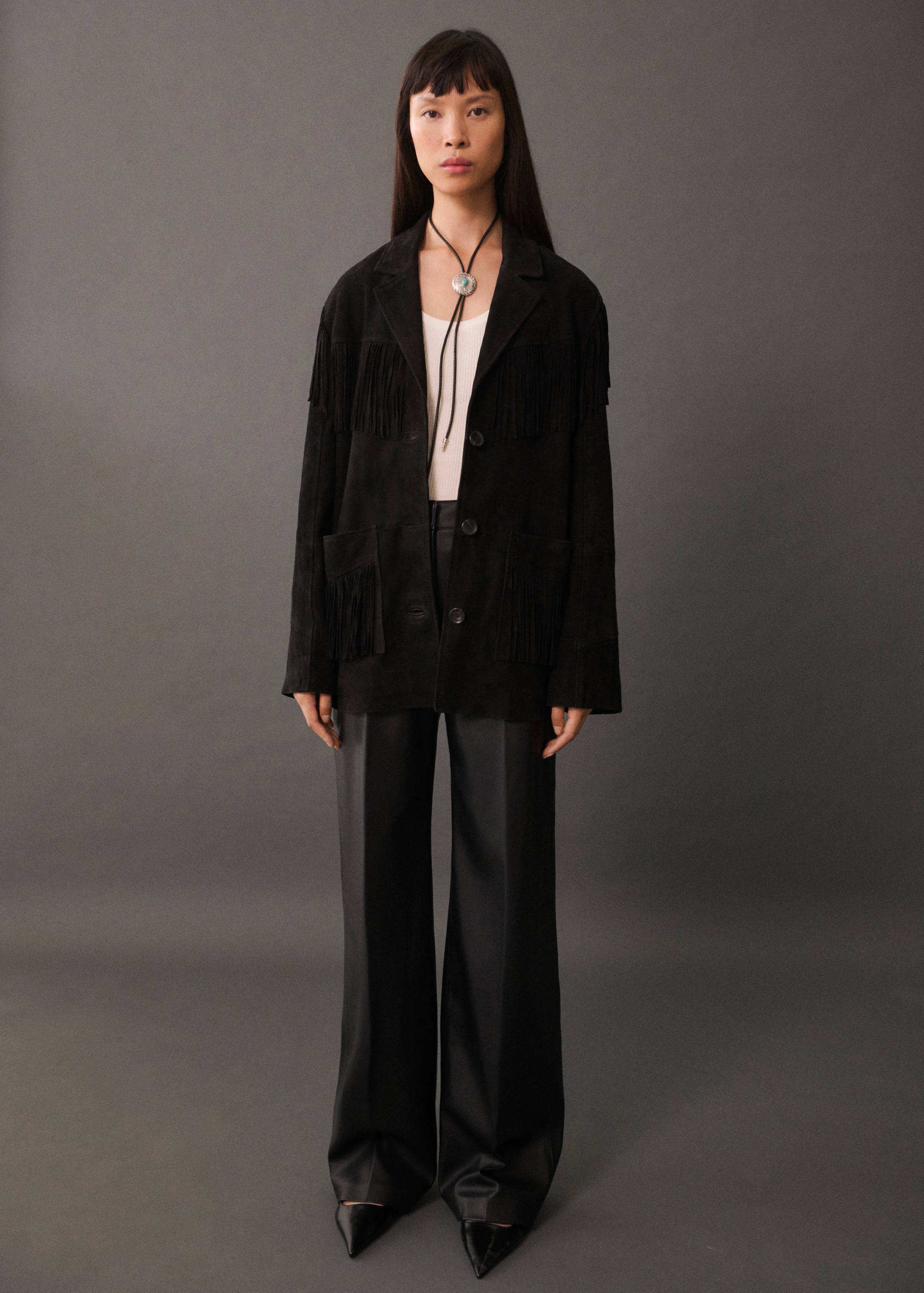 Veste 100 % cuir franges - Plan général