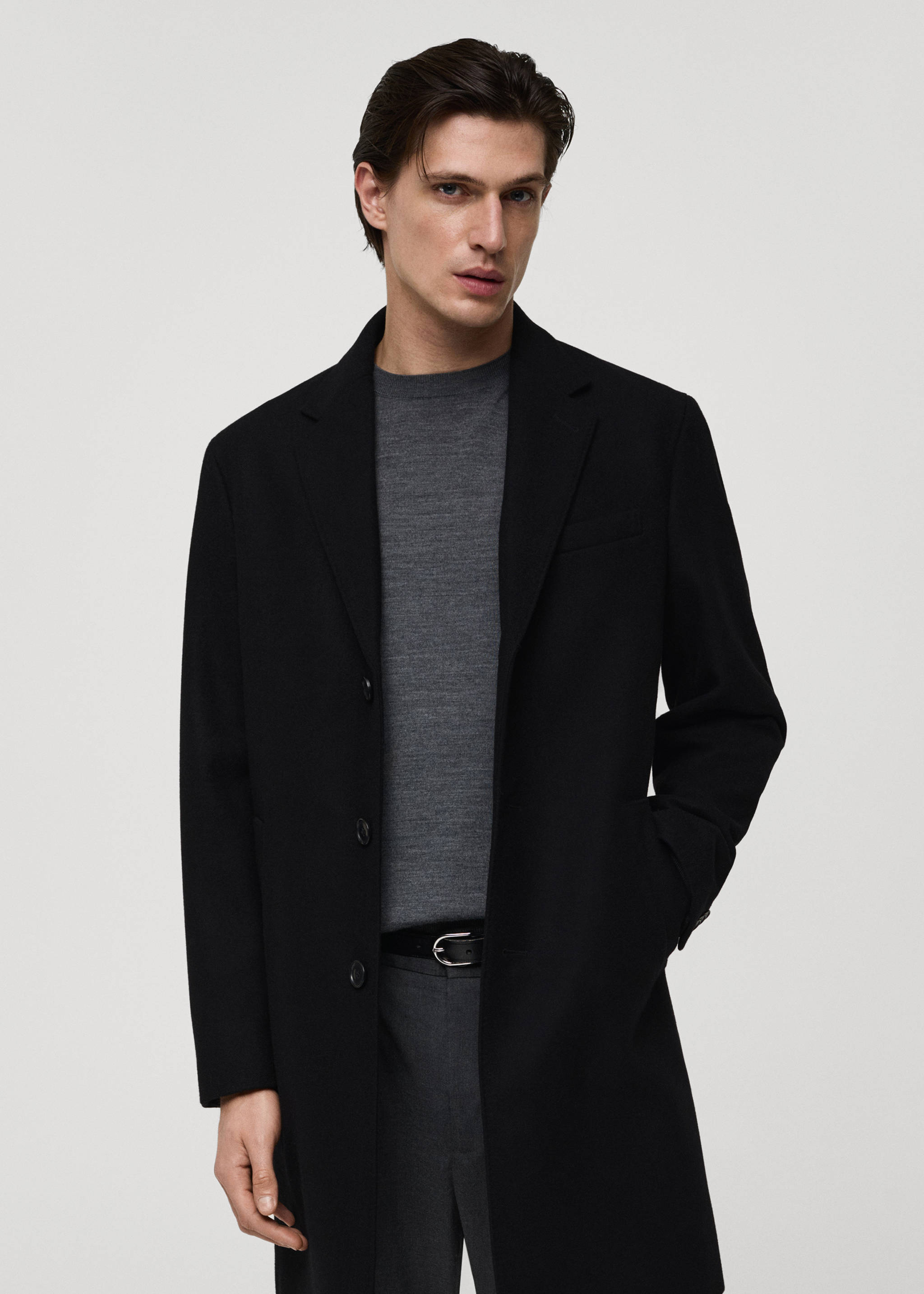 Abrigo largo lana reciclada - Plano medio