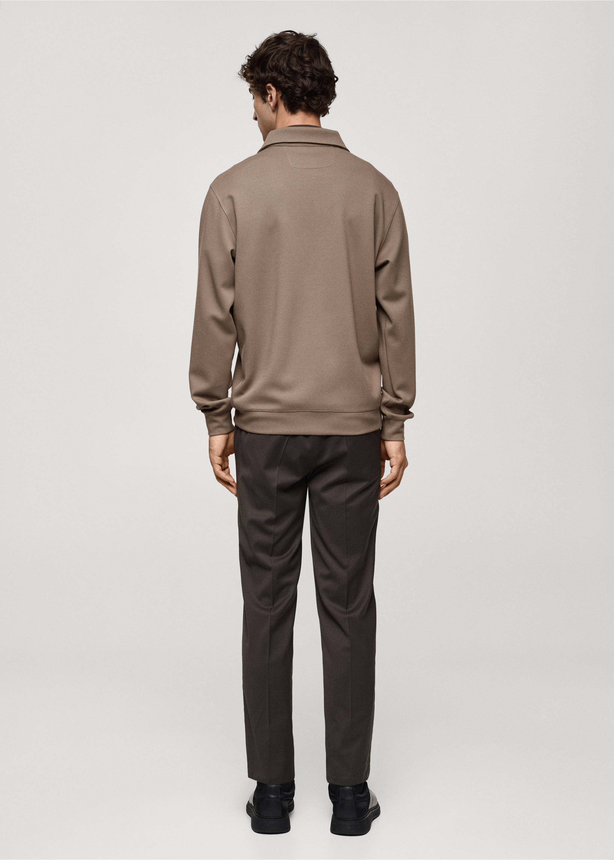 Brown sweatshirt with a collared neckline, back view., Mink Grey. Ref: 77025969-00.