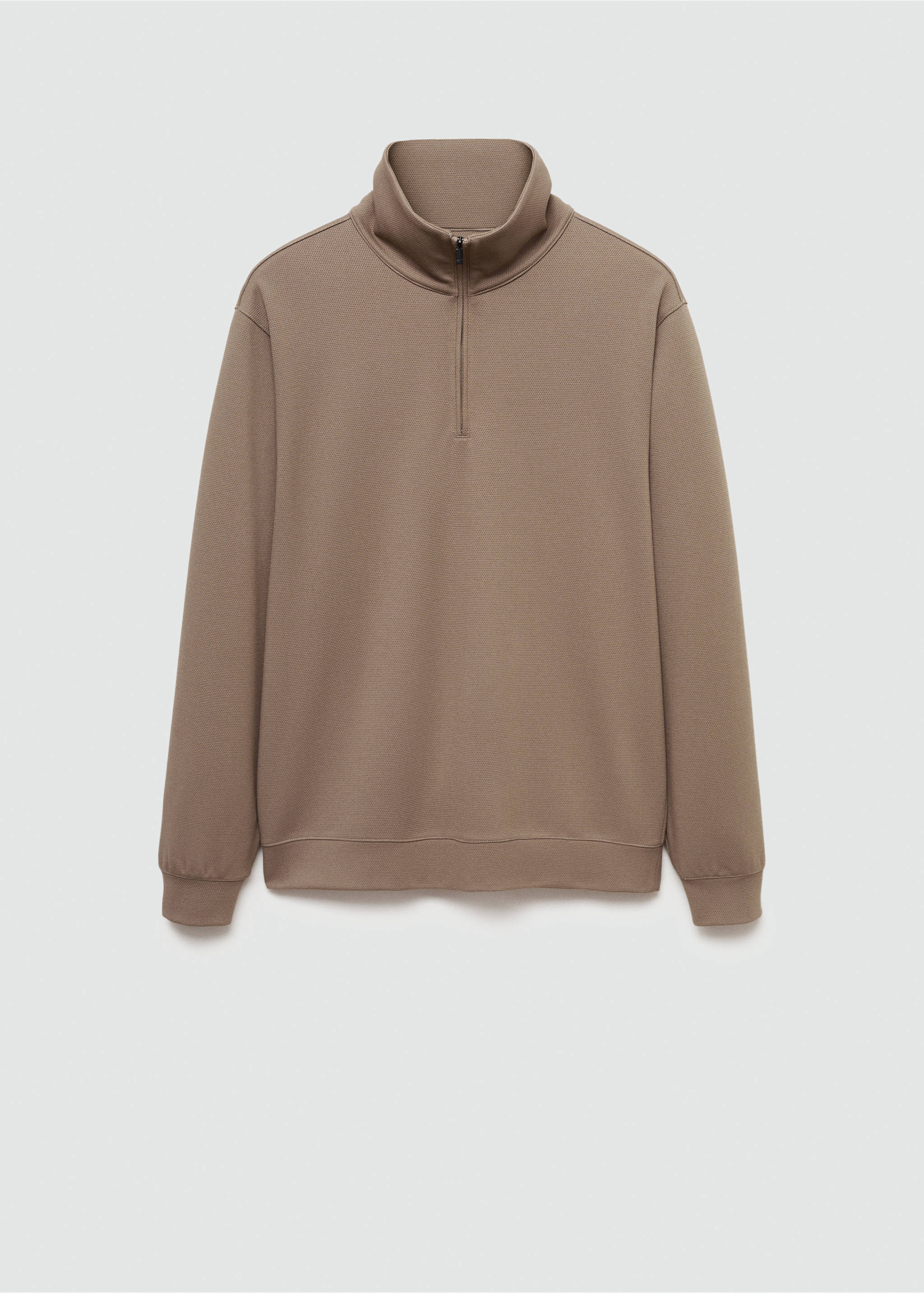 Brown zip-neck sweatshirt with a high collar and ribbed trims., Mink Grey. Ref: 77025969-00.