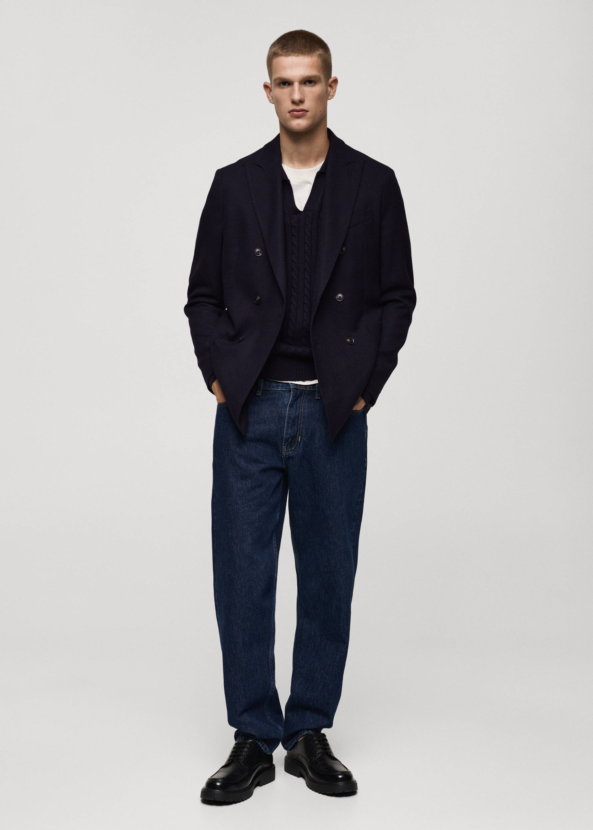 Twill slim-fit double-breasted jacket - General plane