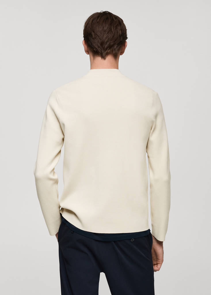 Medium-knit sweater with zip-up perkins neck — Ivory White