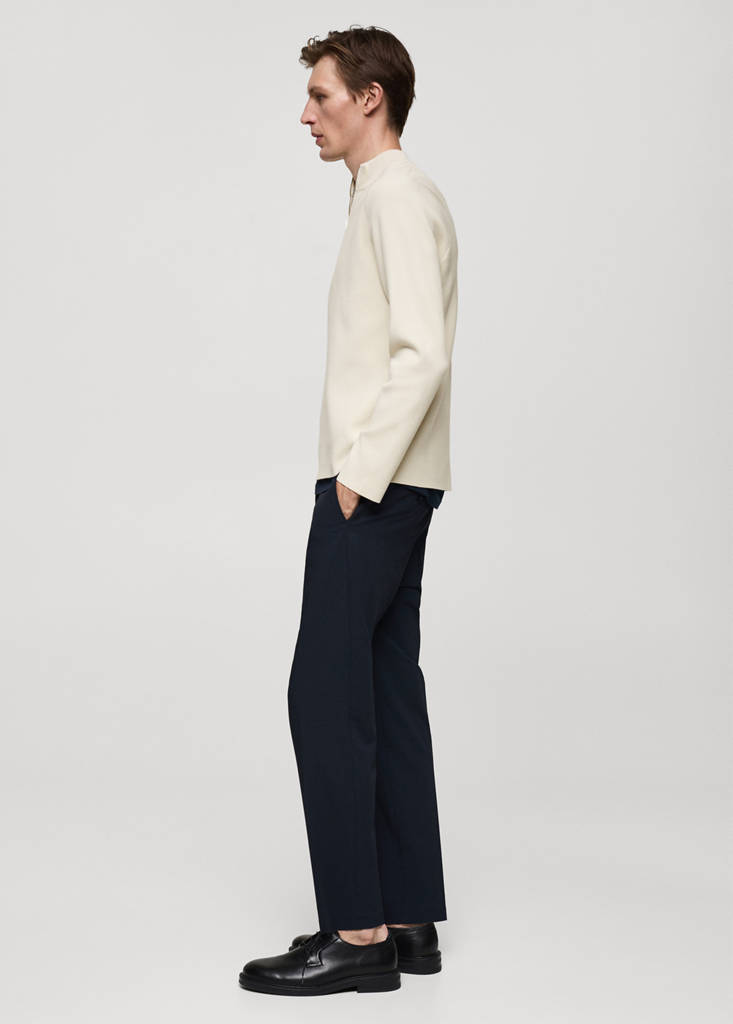 Medium-knit sweater with zip-up perkins neck — Ivory White