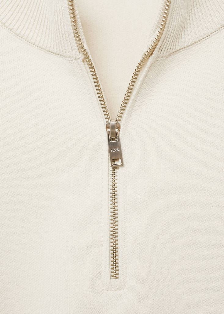 Medium-knit sweater with zip-up perkins neck — Ivory White