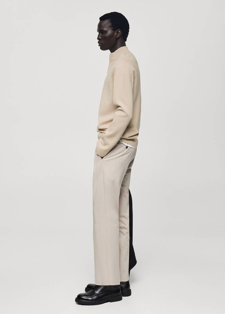 Medium-knit sweater with zip-up perkins neck — Beige