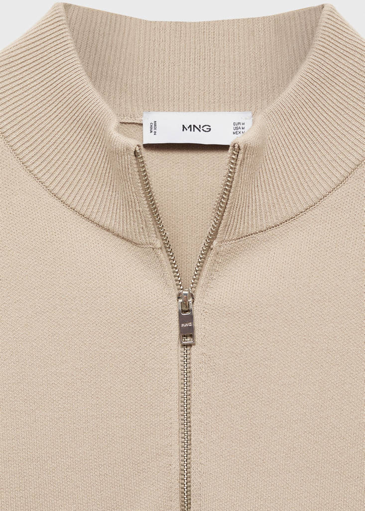 Medium-knit sweater with zip-up perkins neck — Beige