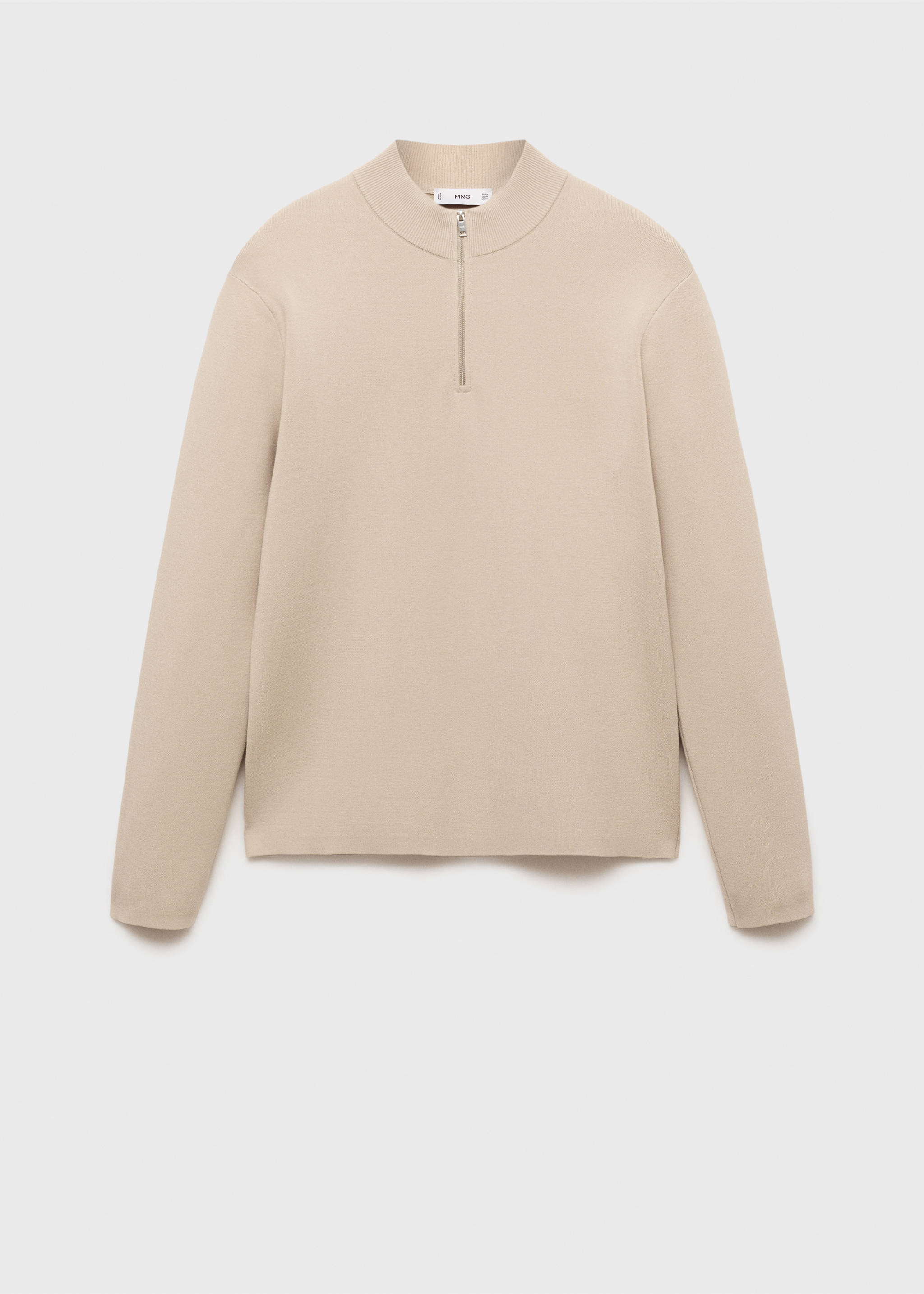 Medium-knit sweater with zip-up perkins neck - Article without model, Beige. Ref: 77025975-00.