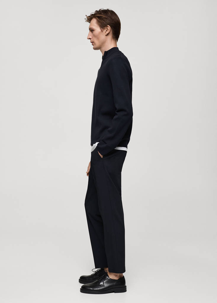 Medium-knit sweater with zip-up perkins neck — Dark Navy