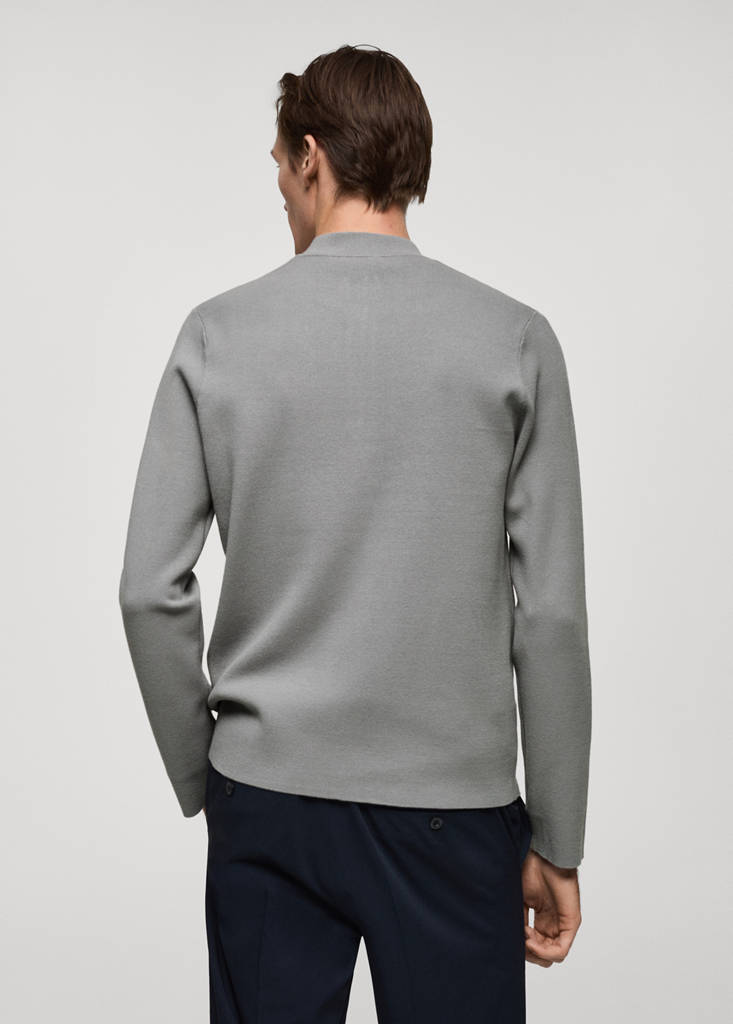 Medium-knit sweater with zip-up perkins neck — Grey