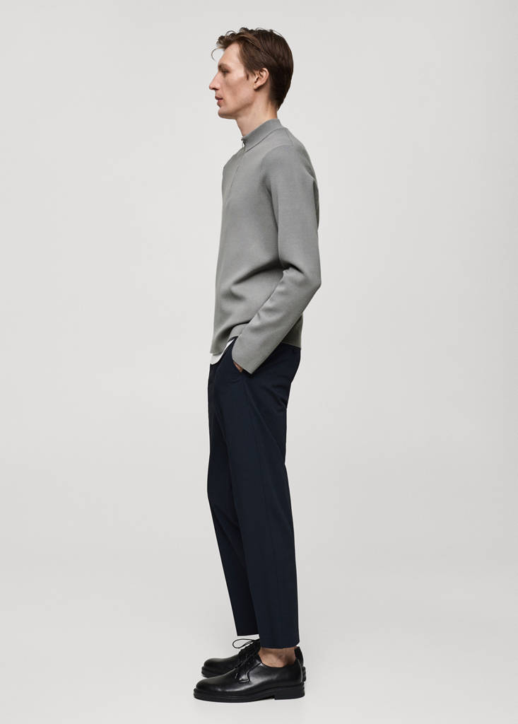 Medium-knit sweater with zip-up perkins neck — Grey