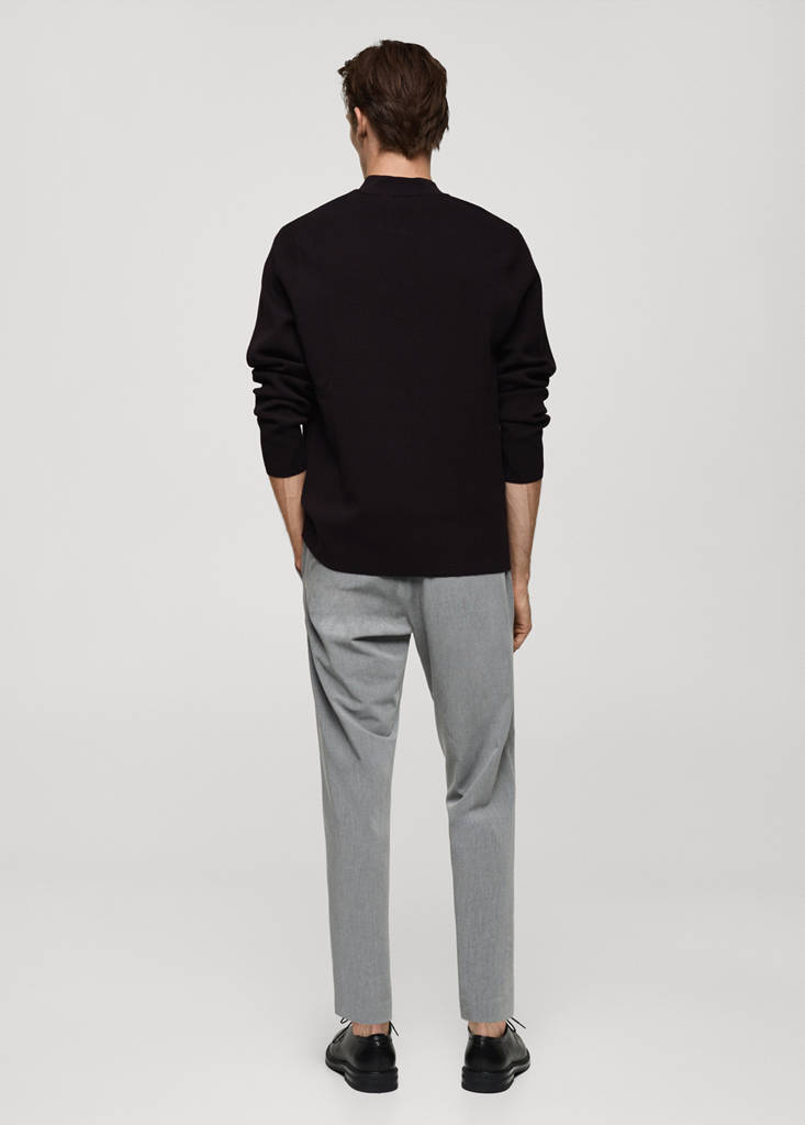 Medium-knit sweater with zip-up perkins neck — Black