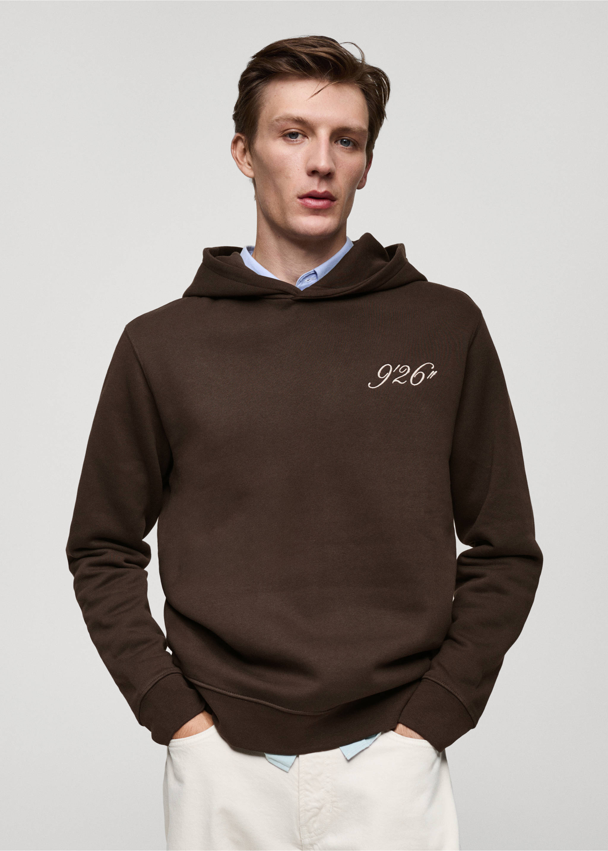 Embroidered hoodie - Medium plane, Chocolate. Ref: 77025976-00.