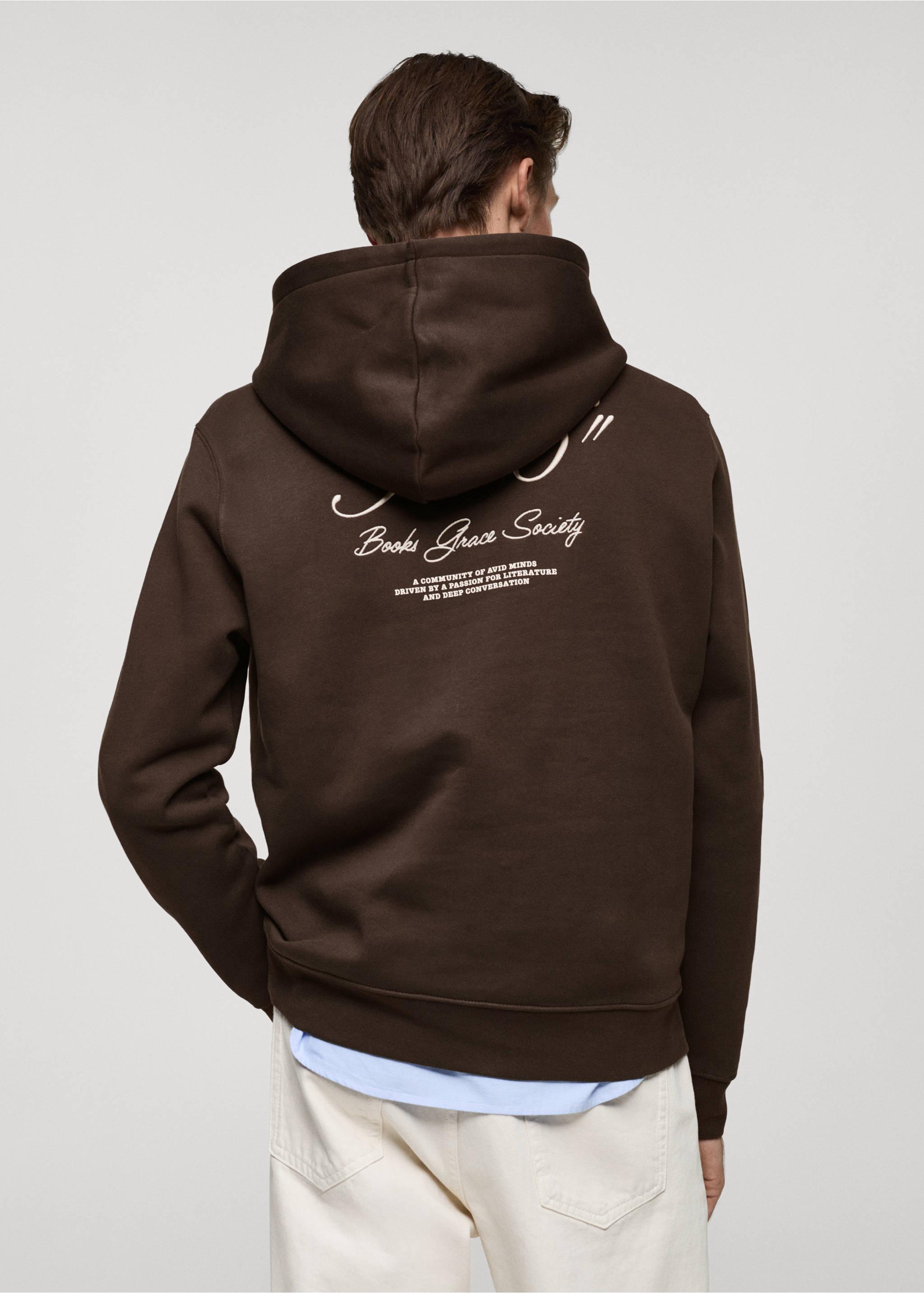 Embroidered hoodie - Reverse of the article, Chocolate. Ref: 77025976-00.