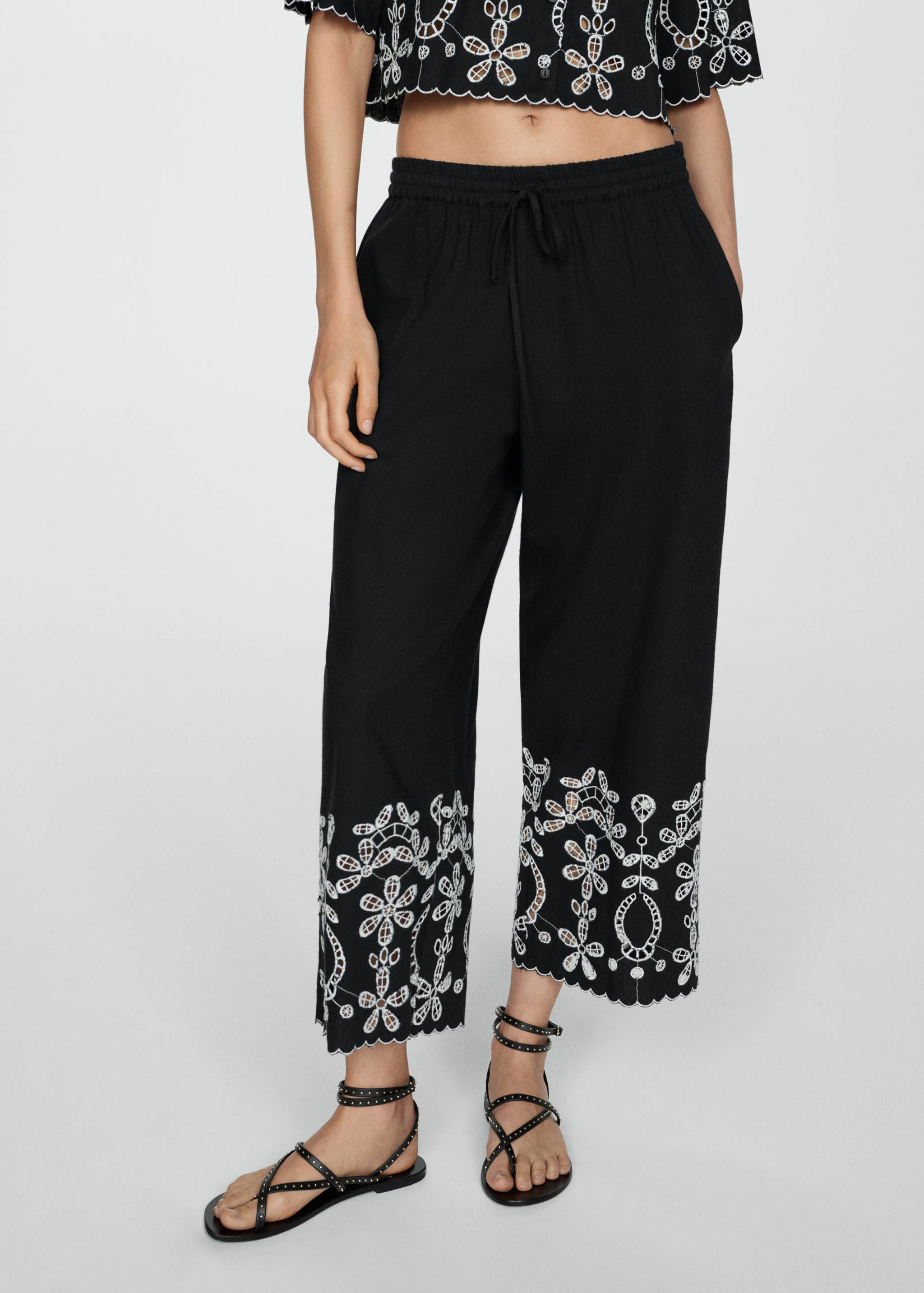 Embroidered culotte trousers - Medium plane