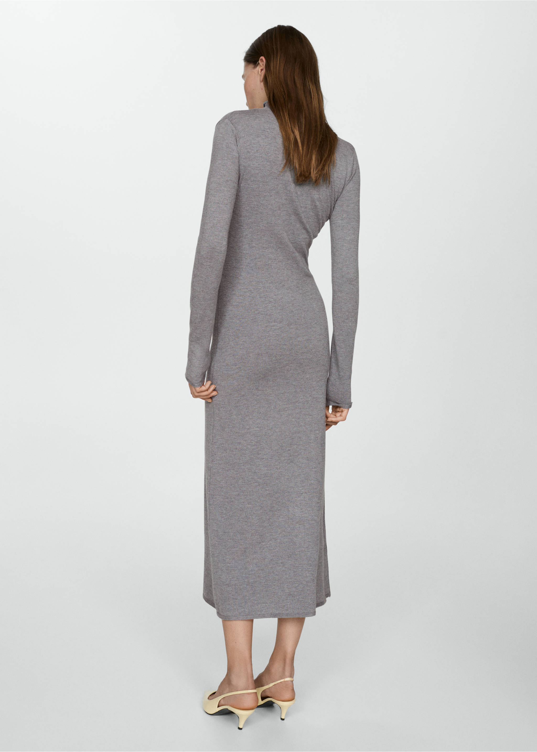 Perkins-neck knitted dress - Reverse of the article, Medium Heather Grey. Ref: 77026723-00.