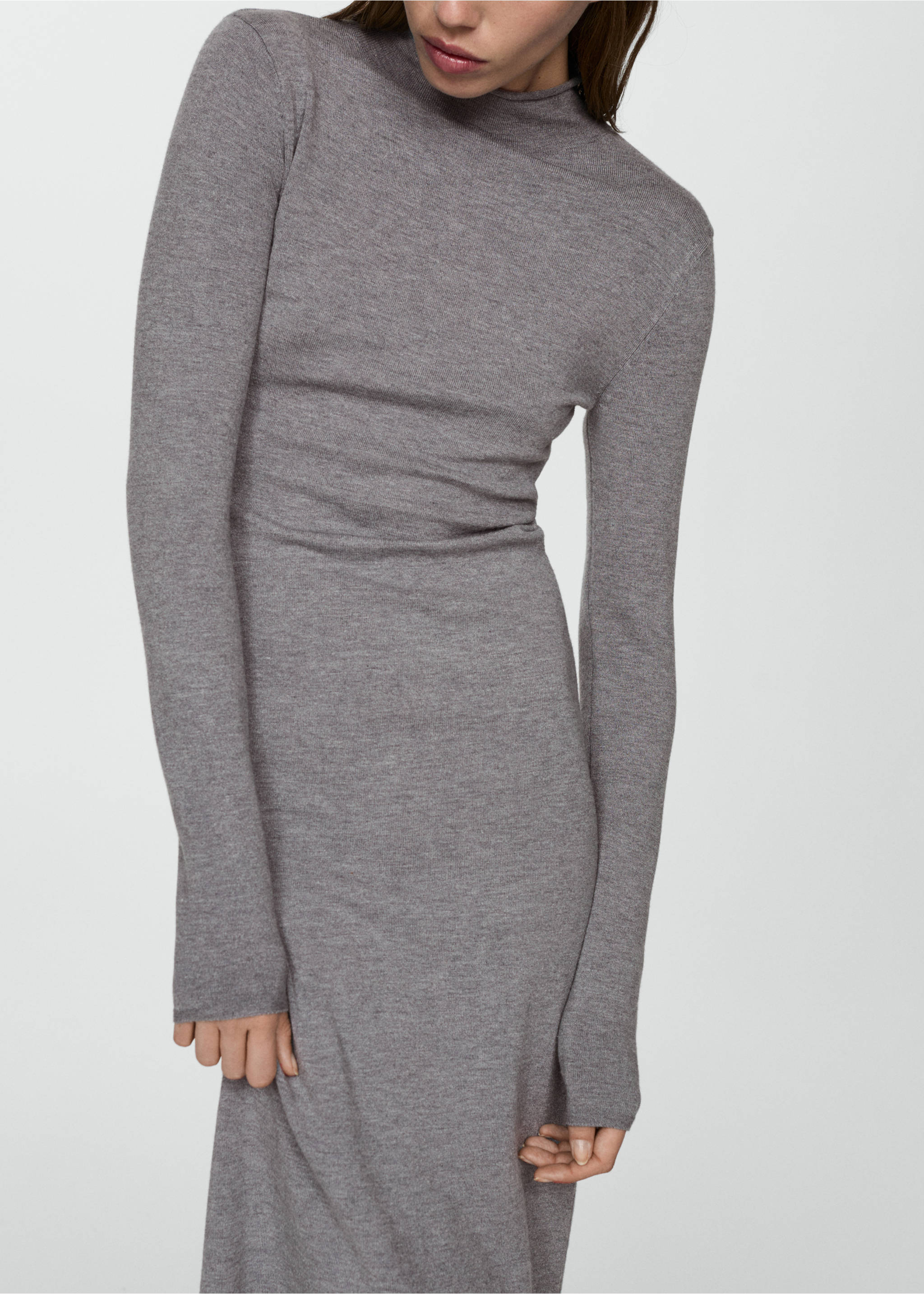 Perkins-neck knitted dress - Details of the article 3, Medium Heather Grey. Ref: 77026723-00.