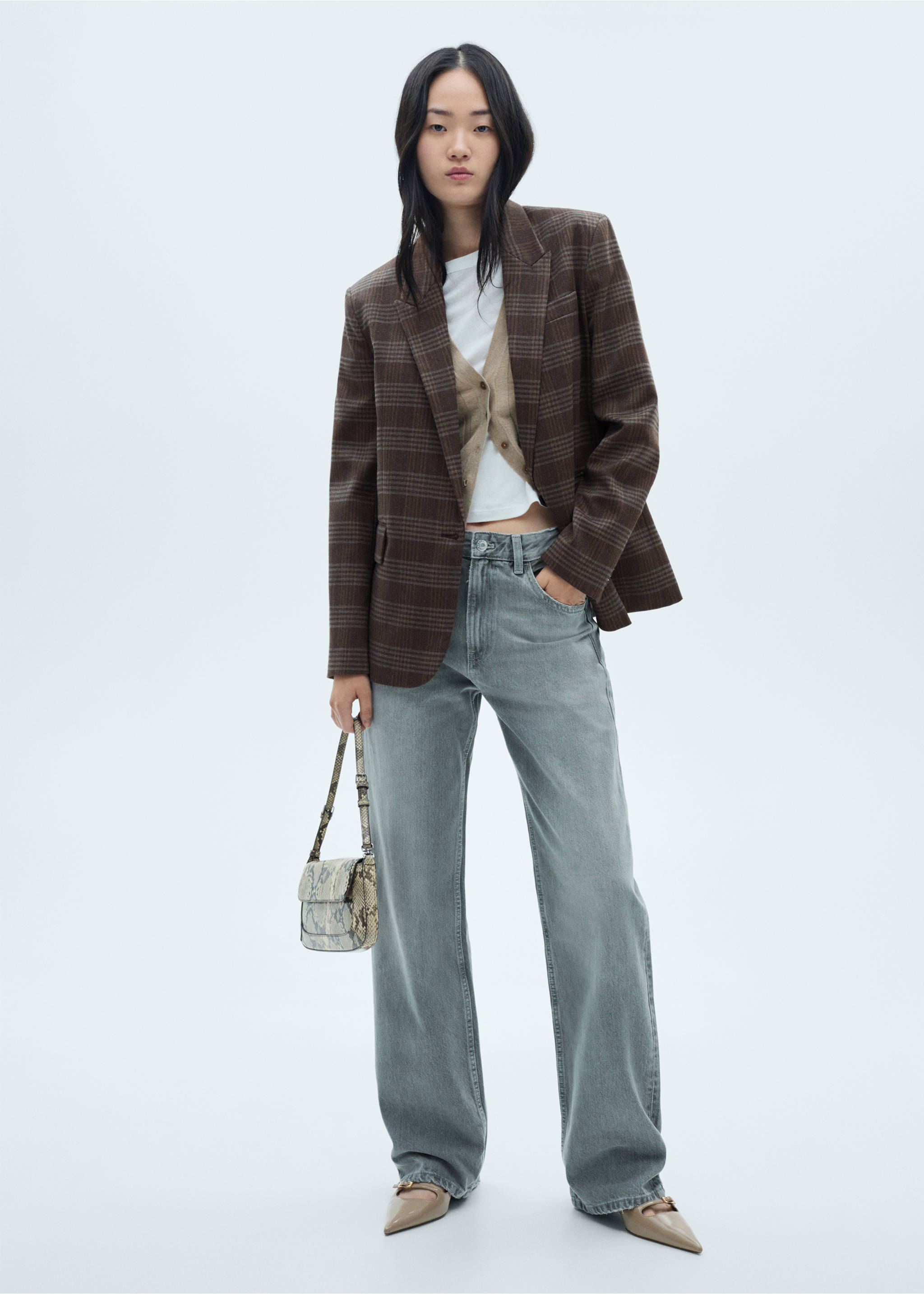 Straight-fit check jacket - General plane, Brown. Ref: 77026727-00.