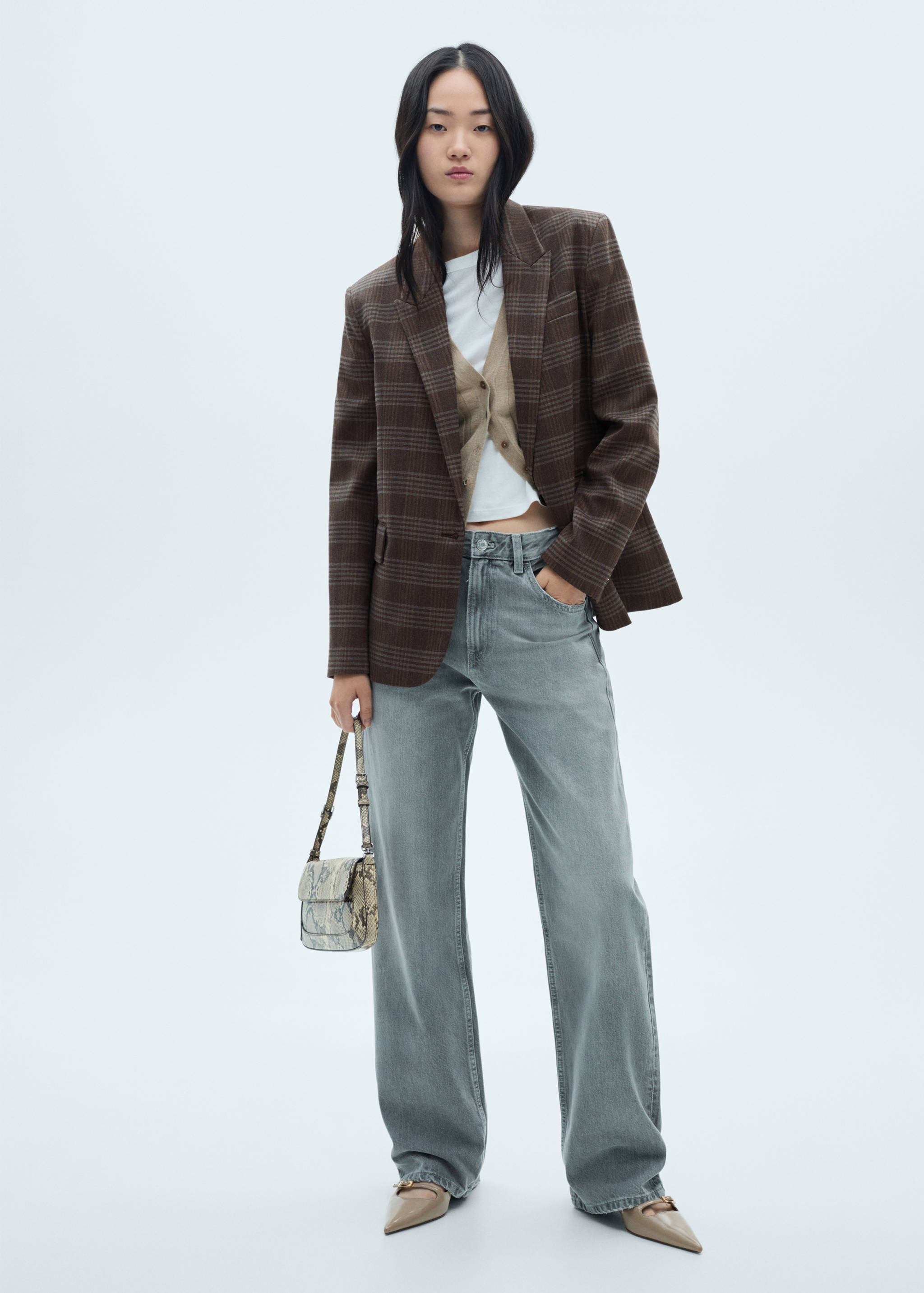 Geruit straight-fit blazer - Overzichtstekening