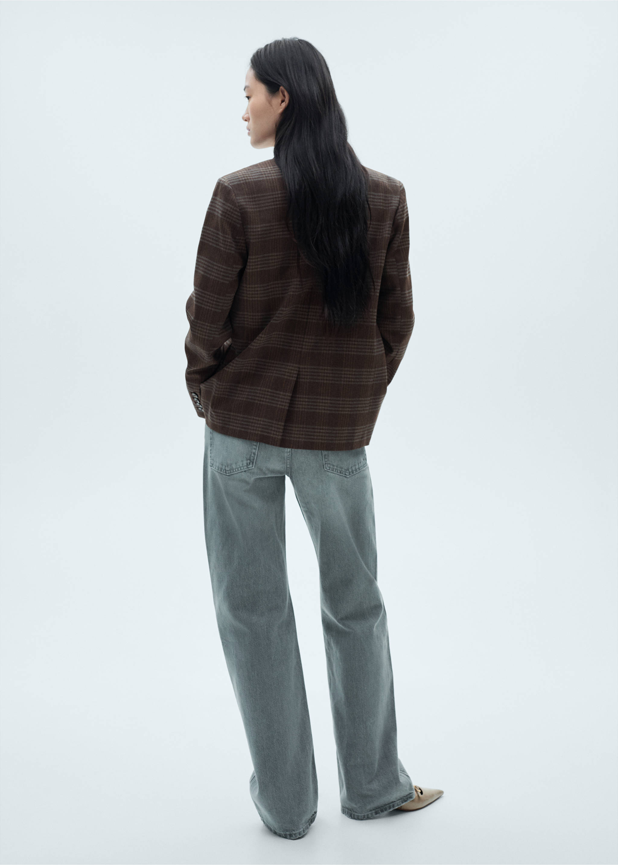 Straight-fit check jacket - Reverse of the article, Brown. Ref: 77026727-00.