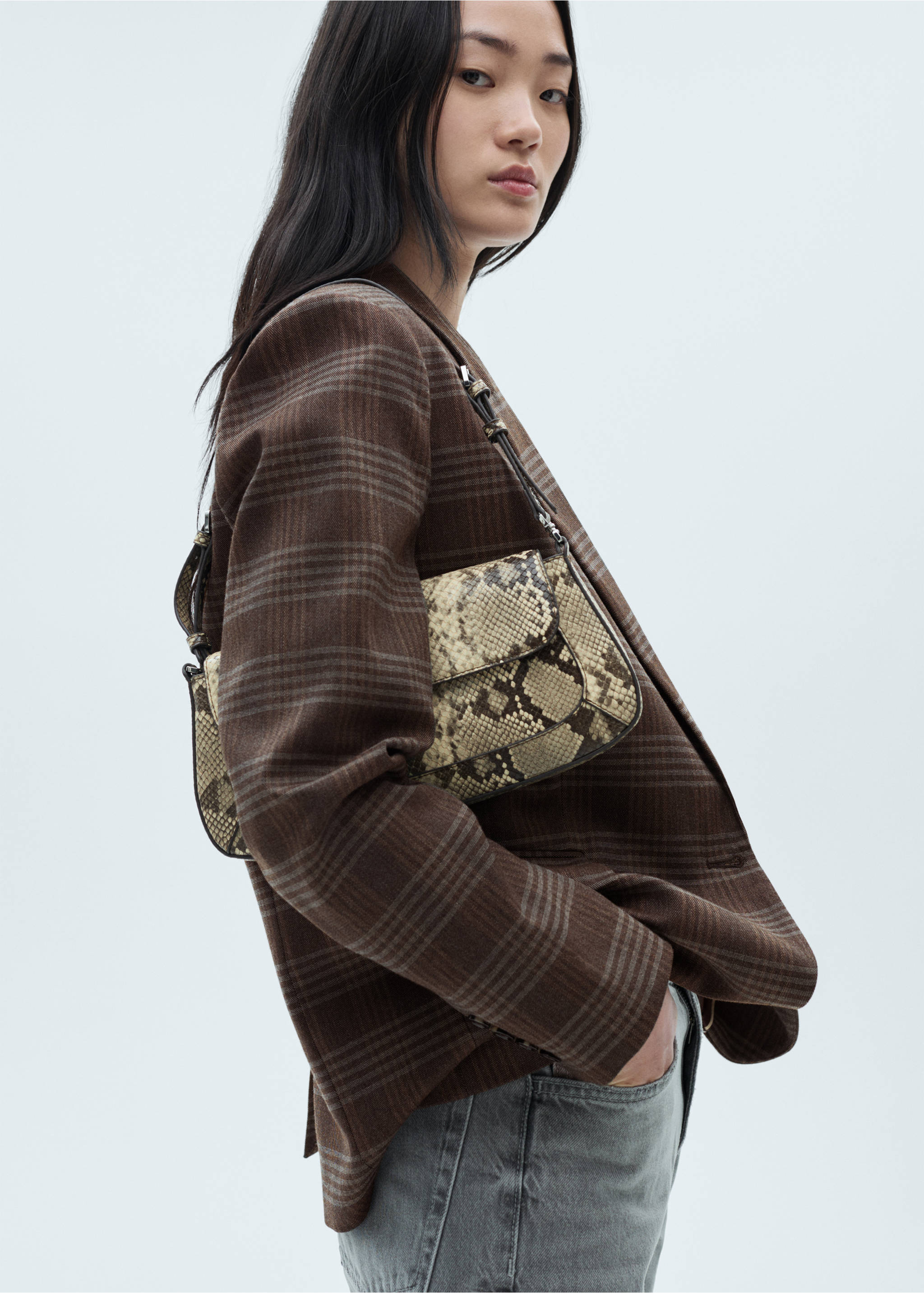 Straight-fit check jacket - Details of the article 1, Brown. Ref: 77026727-00.